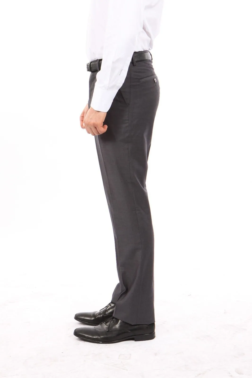 Charcoal Slim Fit Flat Front Dress Pants