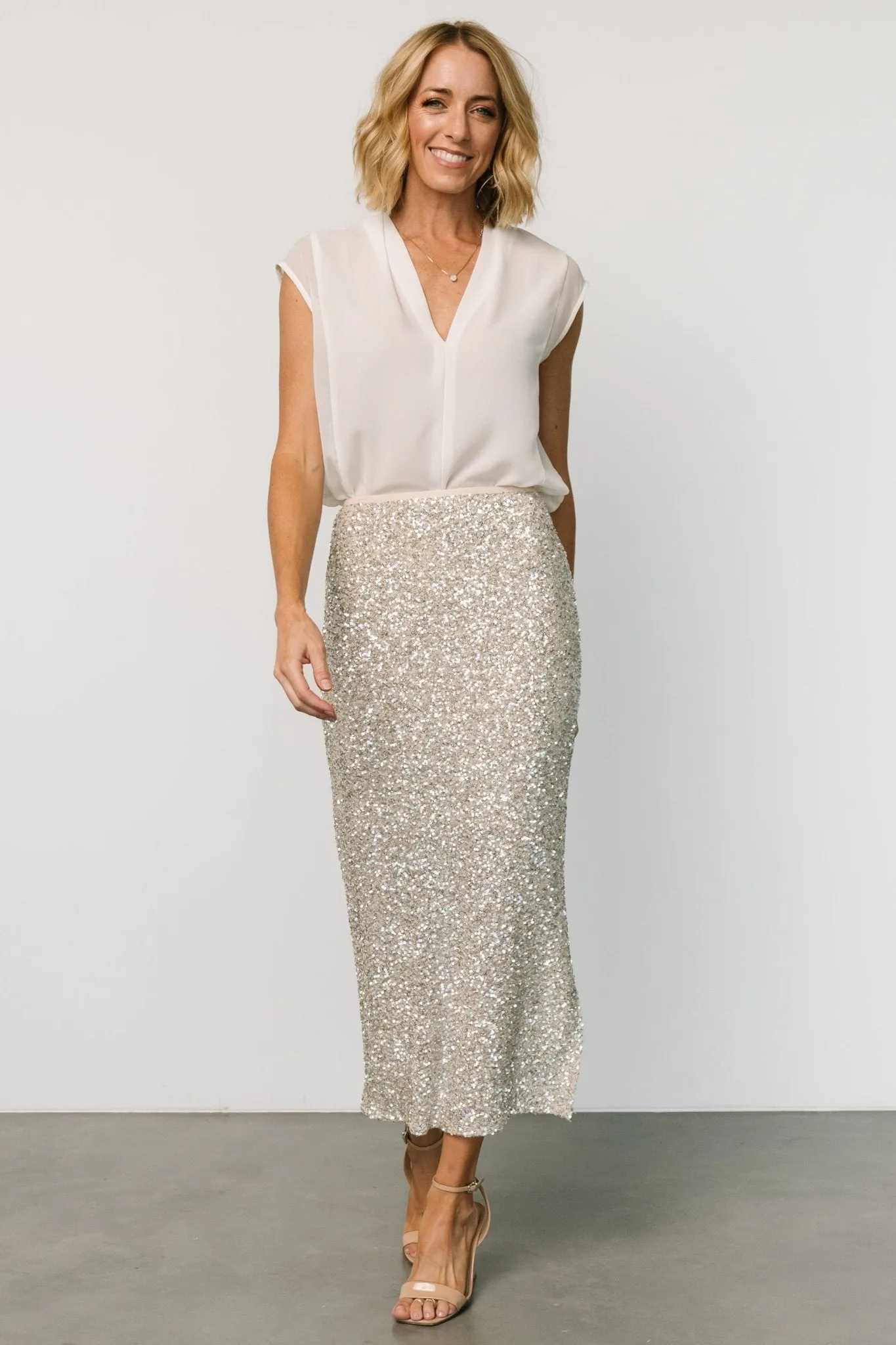 Charmed Sequin Midi Skirt | Champagne