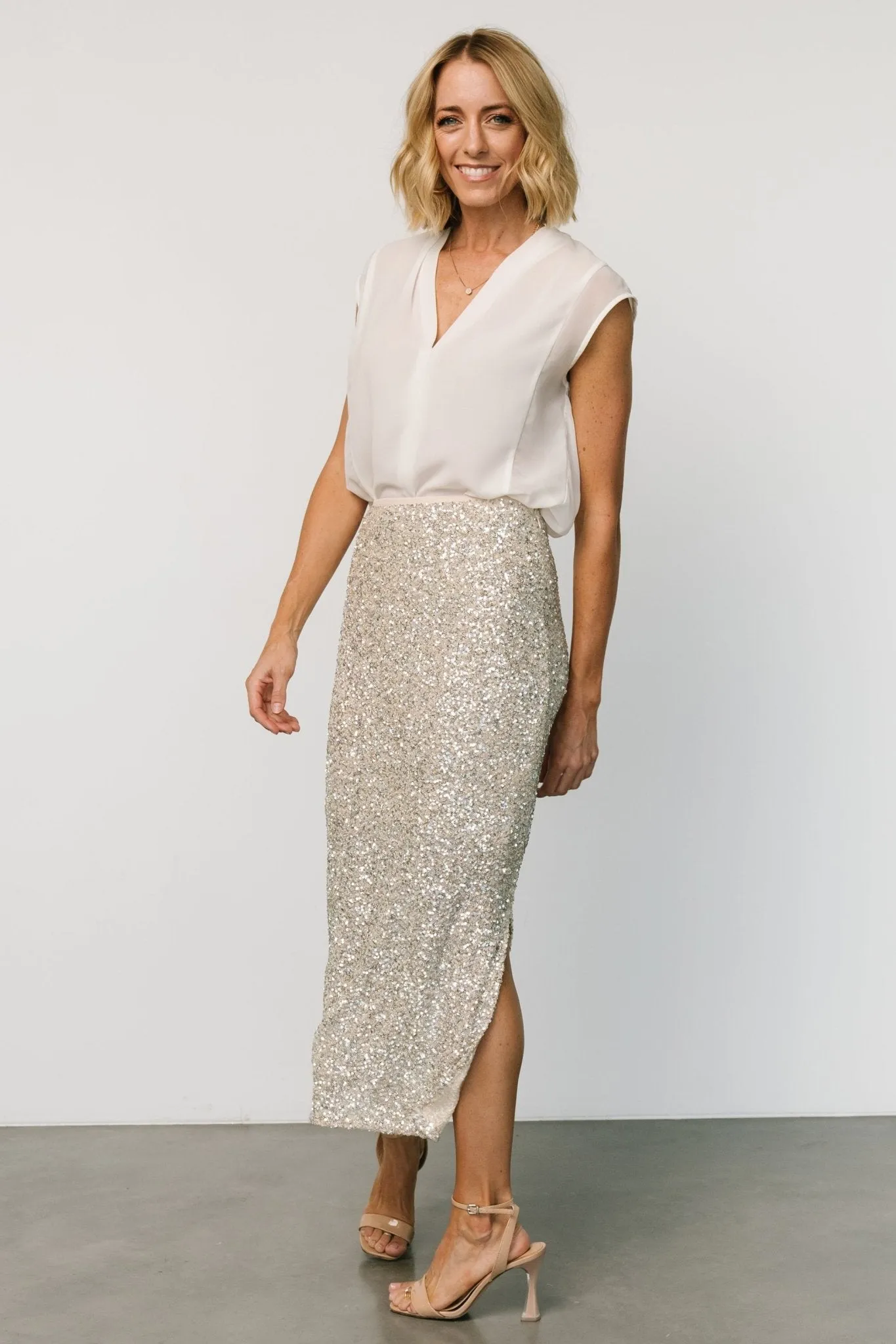 Charmed Sequin Midi Skirt | Champagne