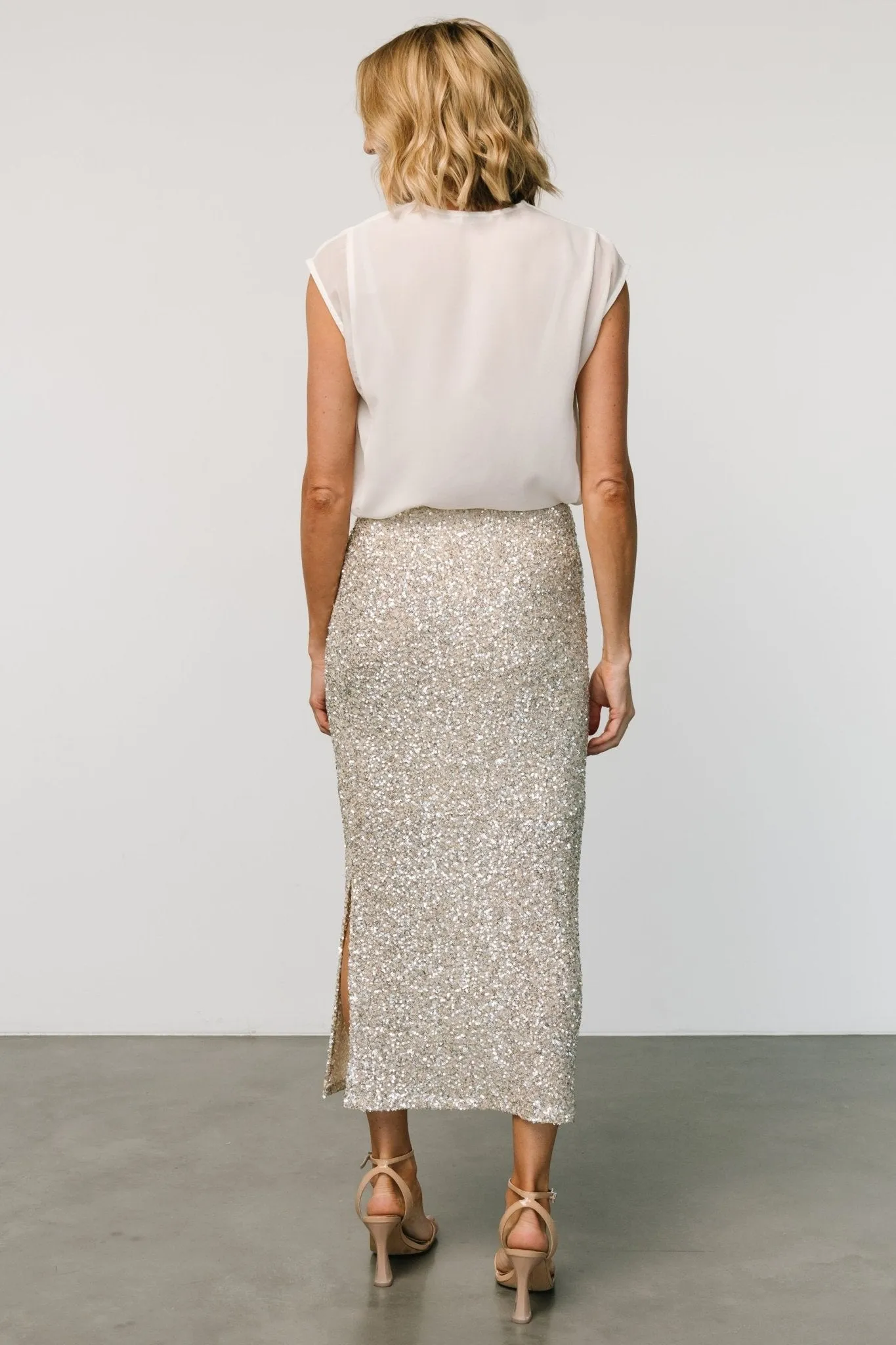 Charmed Sequin Midi Skirt | Champagne