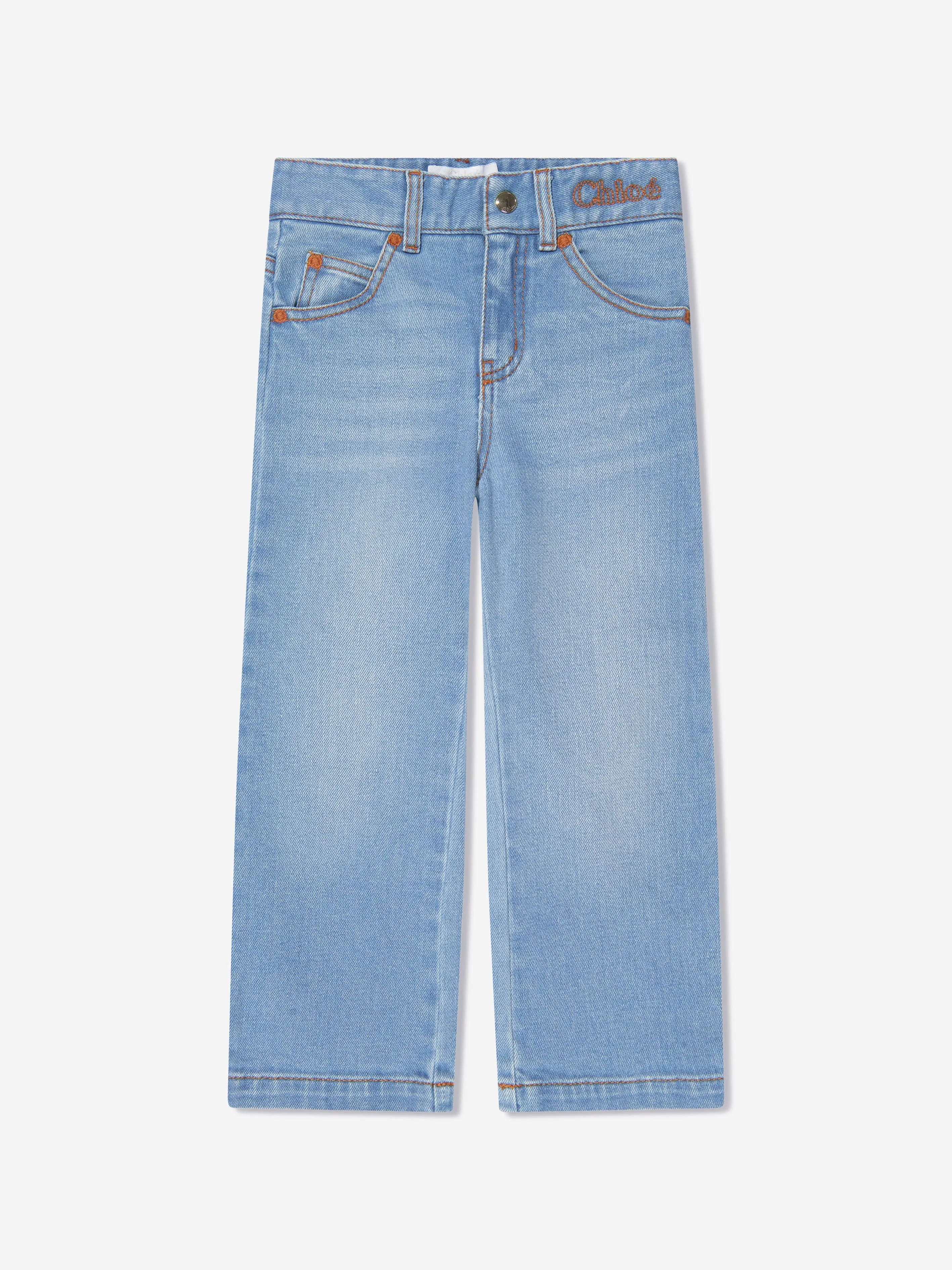 Chloé Girls Organic Cotton Denim Trousers in Blue