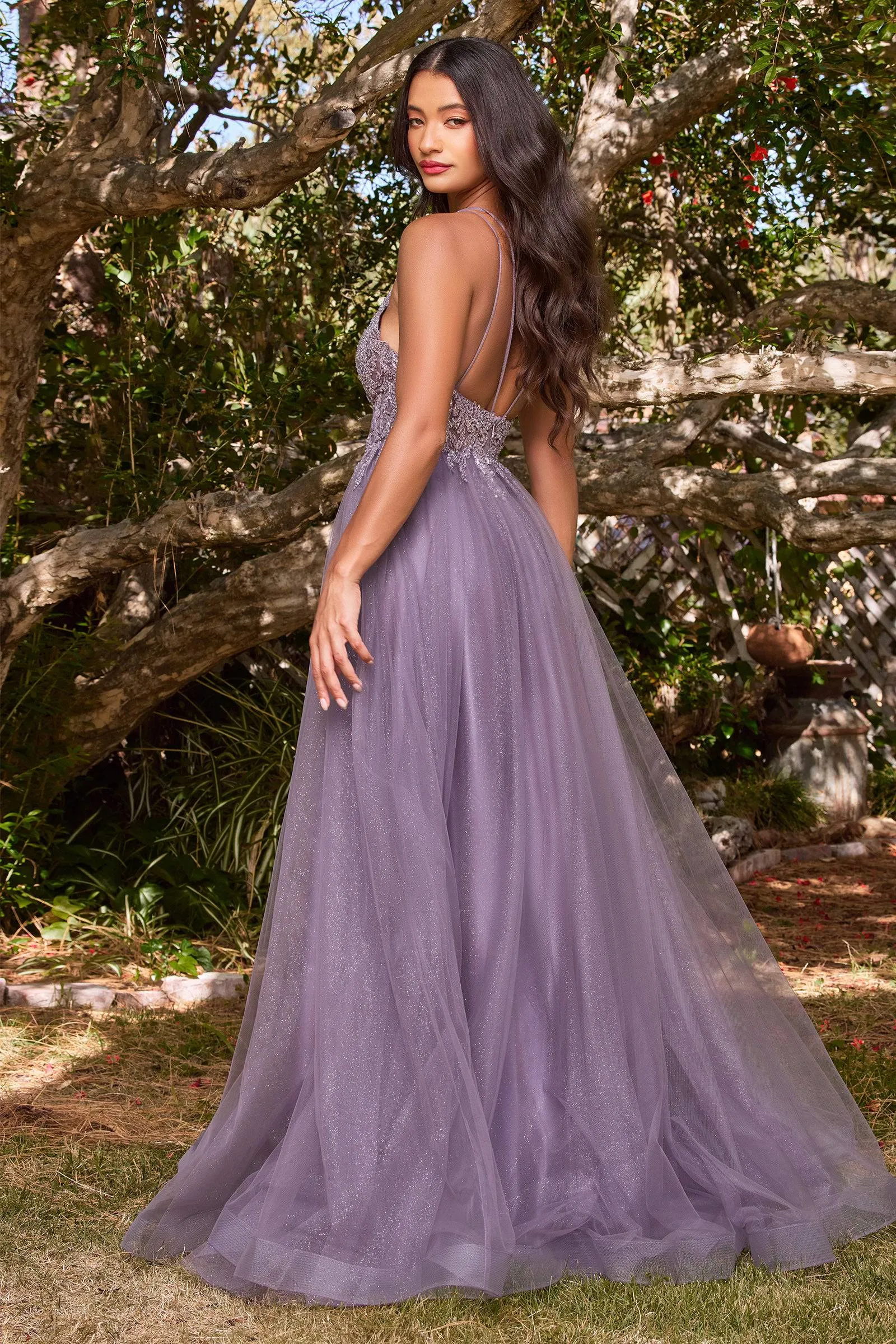 Cinderella Divine CD0154 Ladivine Shimmering A Line V Neck Tulle Dress