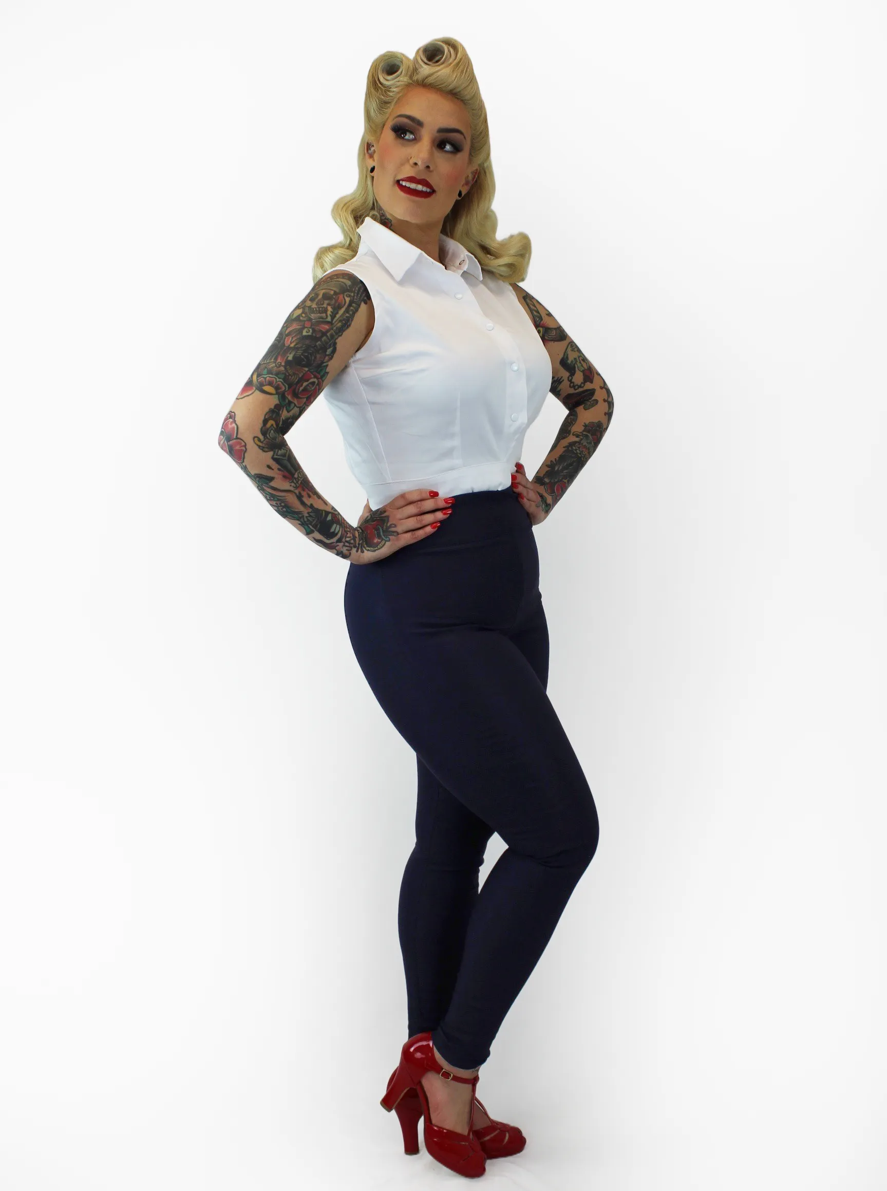 Classic Navy High Waist Cigarette Pants