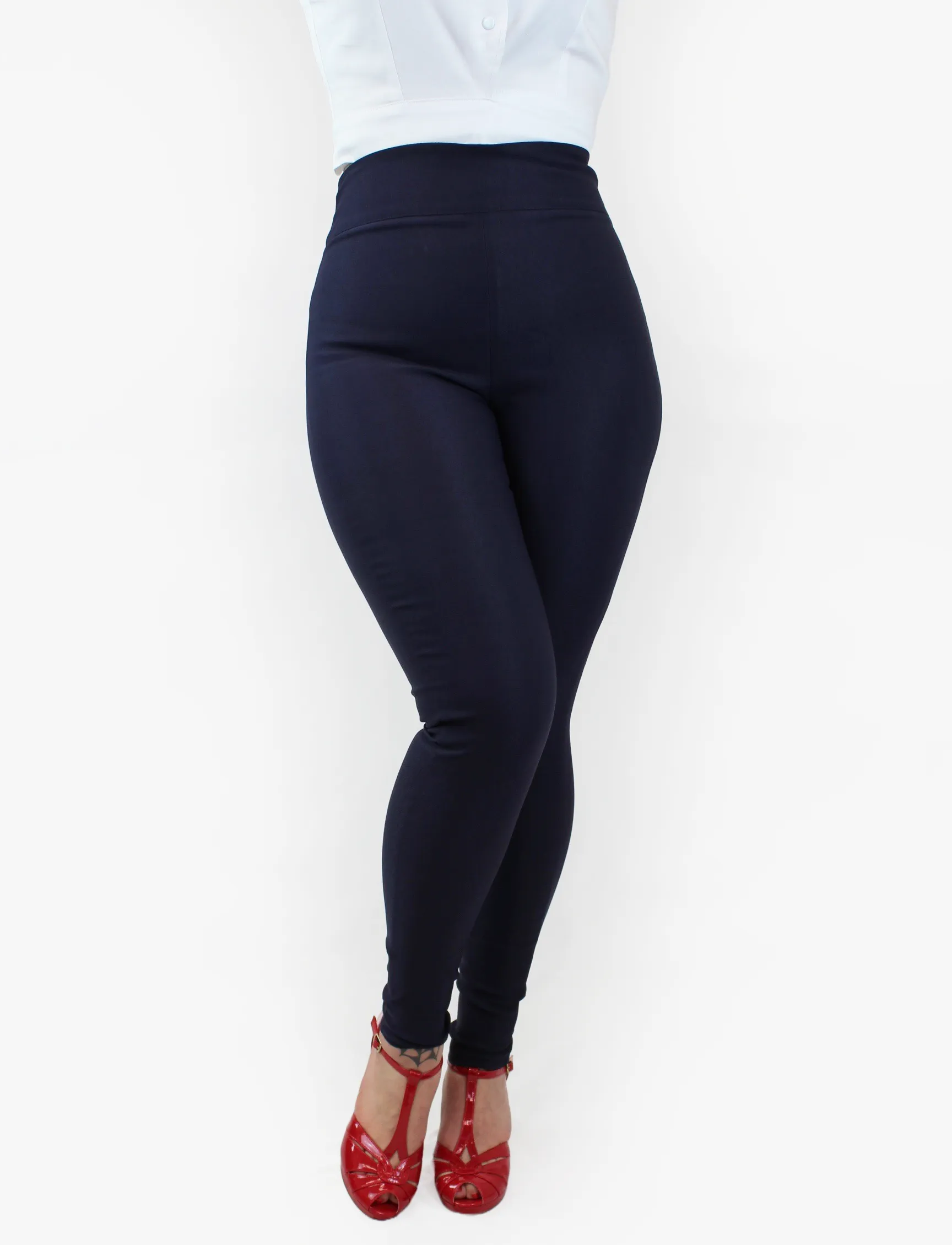 Classic Navy High Waist Cigarette Pants