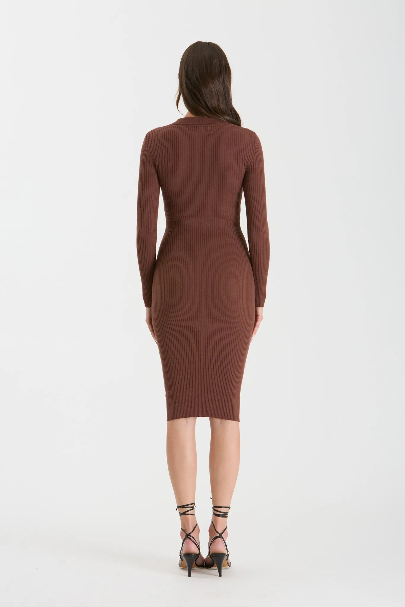 COLLARED RIB KNIT MIDI DRESS