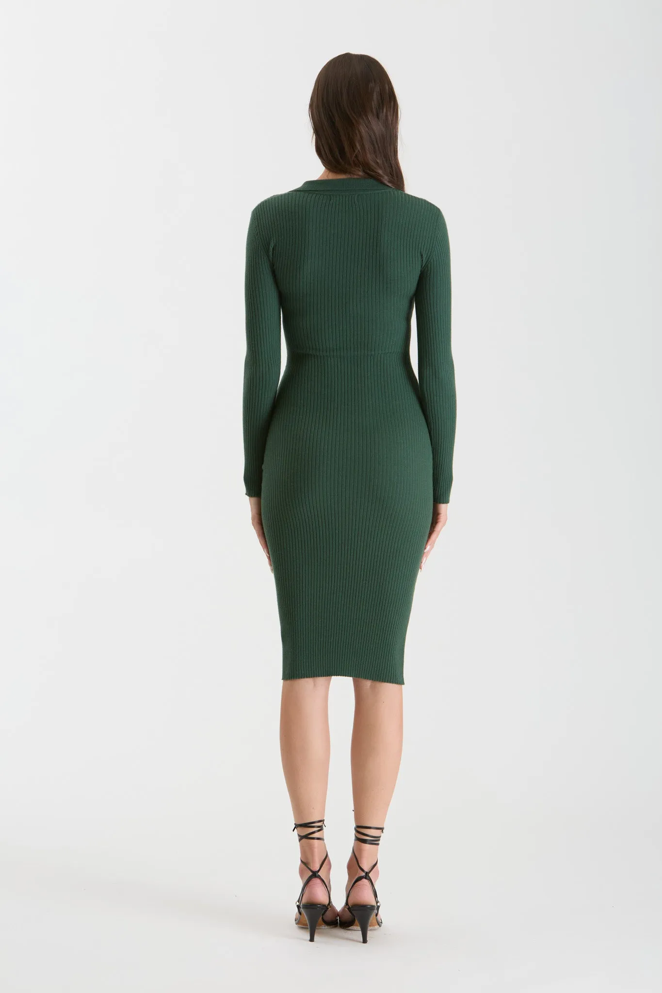 COLLARED RIB KNIT MIDI DRESS