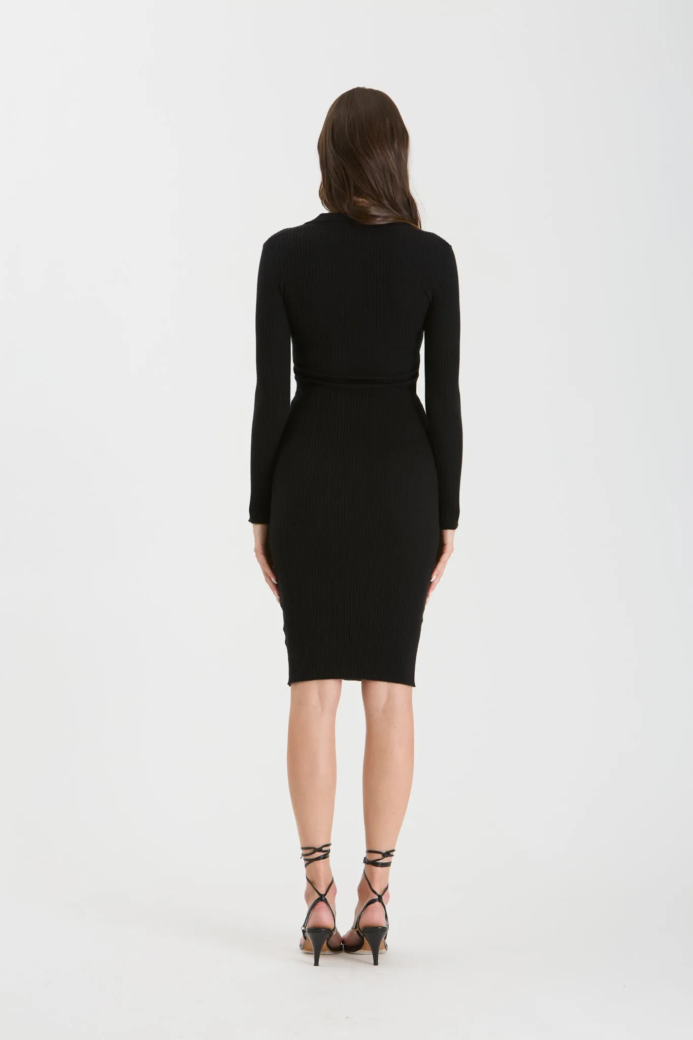 COLLARED RIB KNIT MIDI DRESS