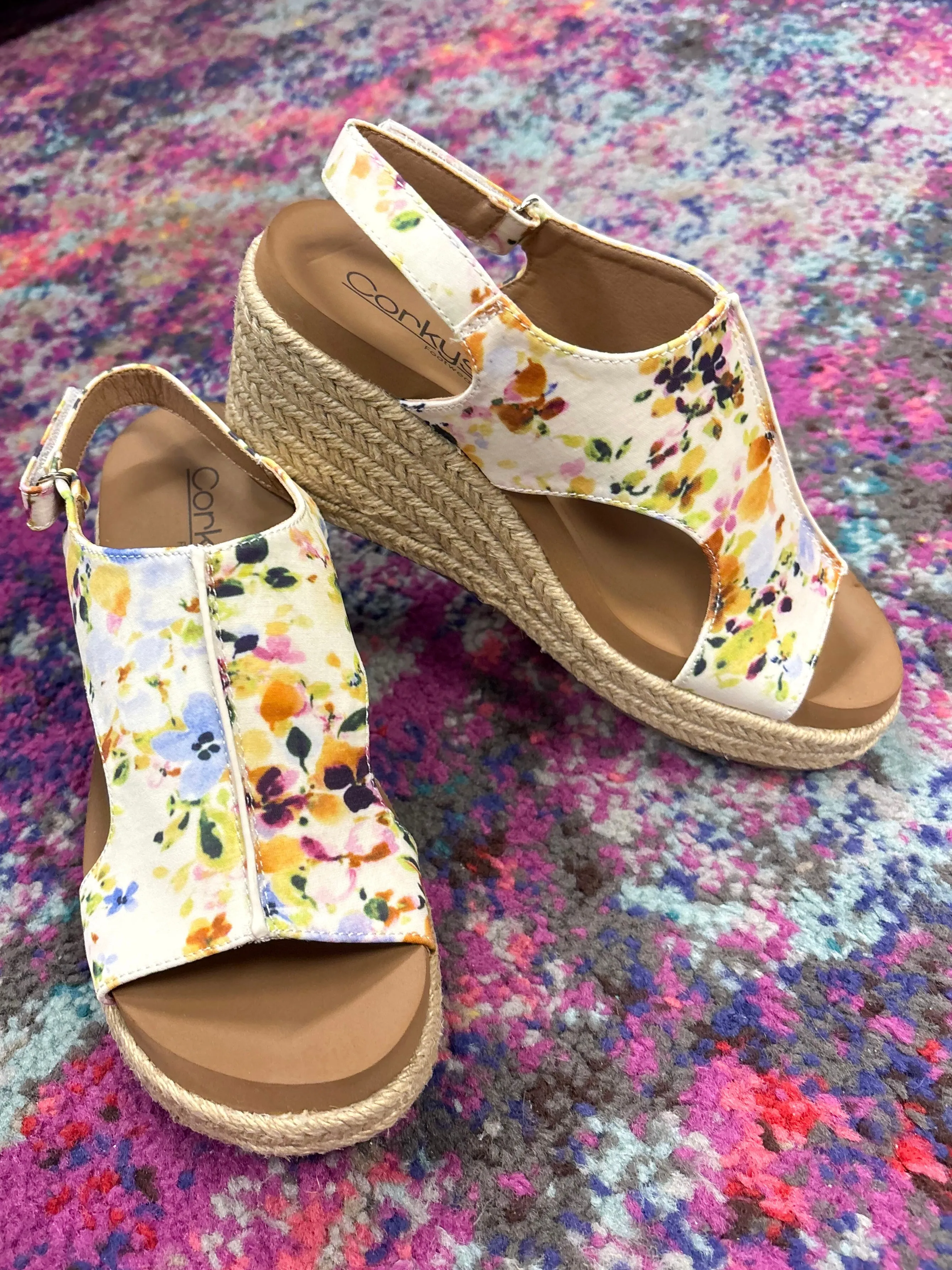 Corky's Carley Wedge Sandals Natural Mini Floral