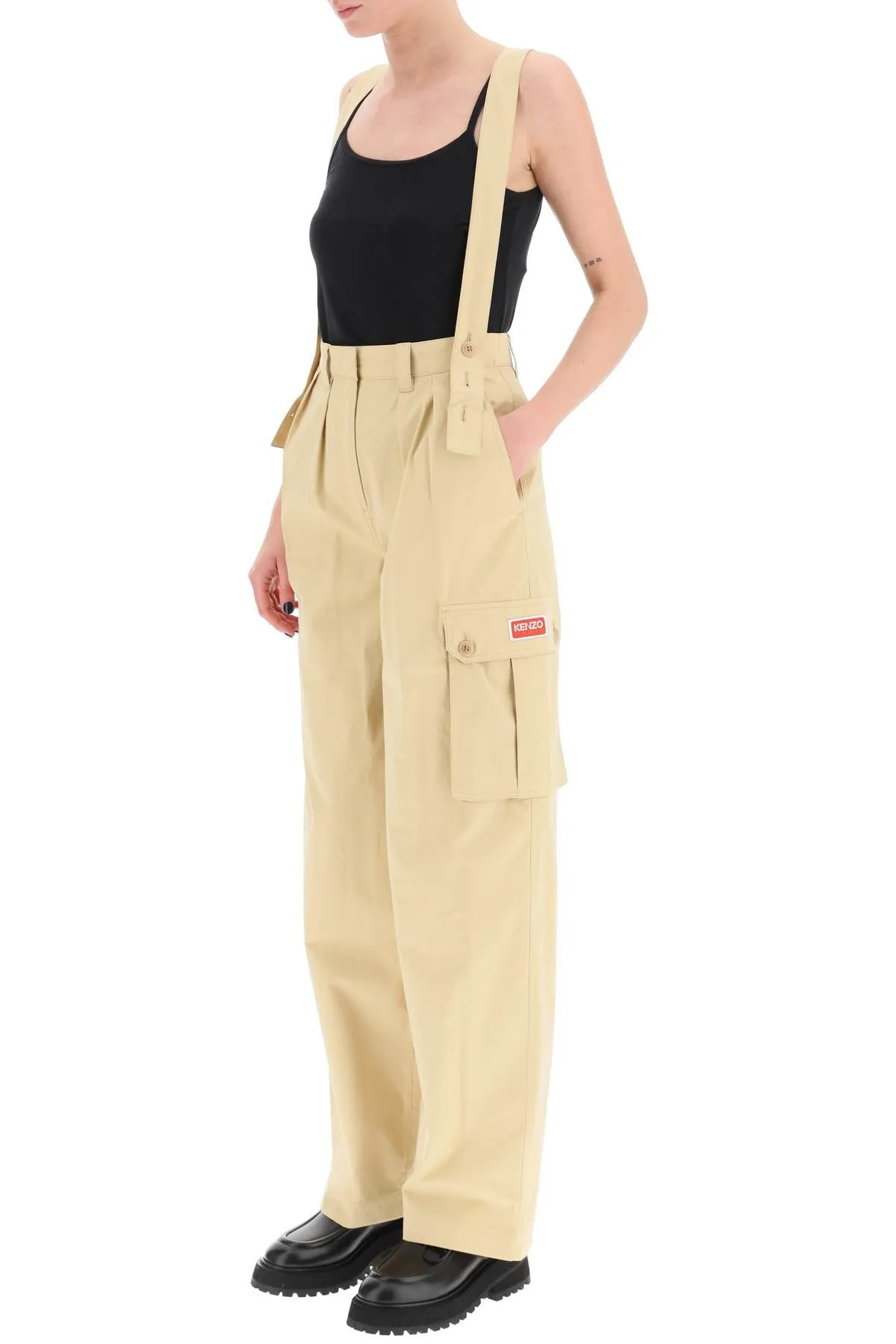 cotton cargo pants with suspenders