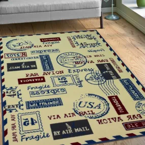 Cream Postal Design Rug - Texas