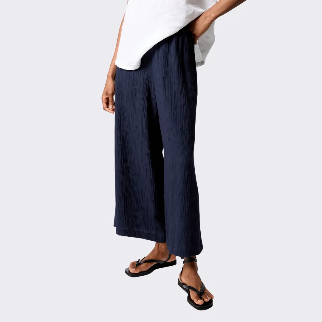 Crinkle Soft Viscose Wide Trousers - Night