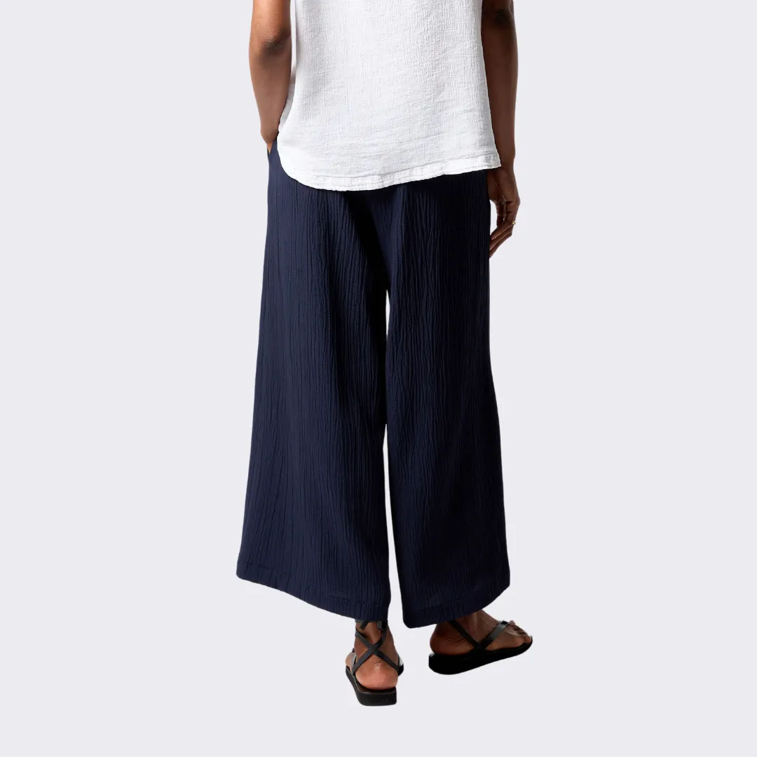 Crinkle Soft Viscose Wide Trousers - Night