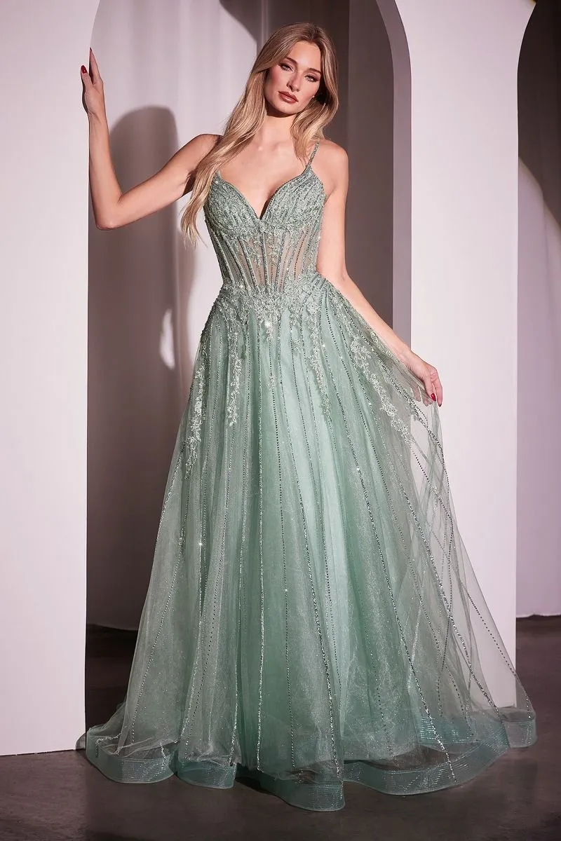 CRYSTAL EMBELLISHED A-LINE TULLE DRESS CDCD786