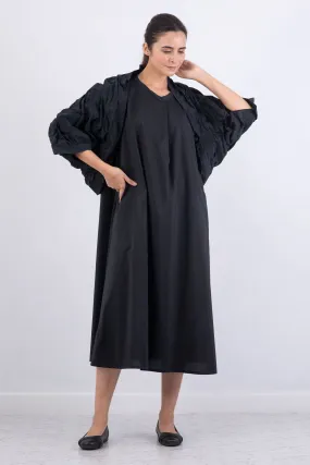 DYED COTTON SILK VOILE WAVY TUCK SHRUG - dc1067-blk -