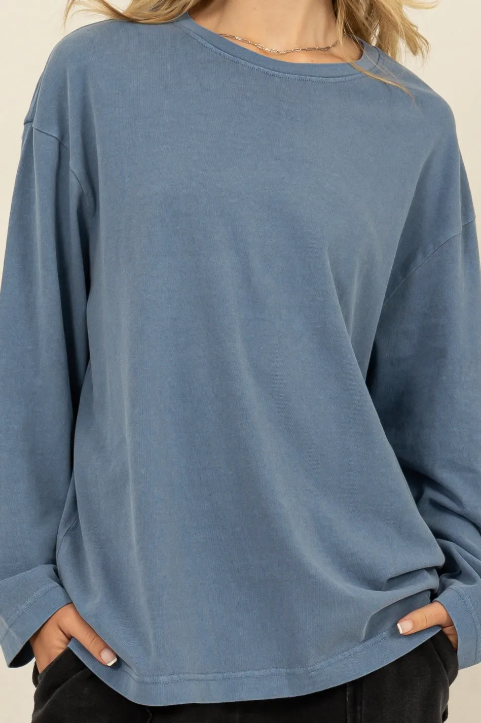 DZ24E491-Oversized Crew Neck Long Sleeve Tee