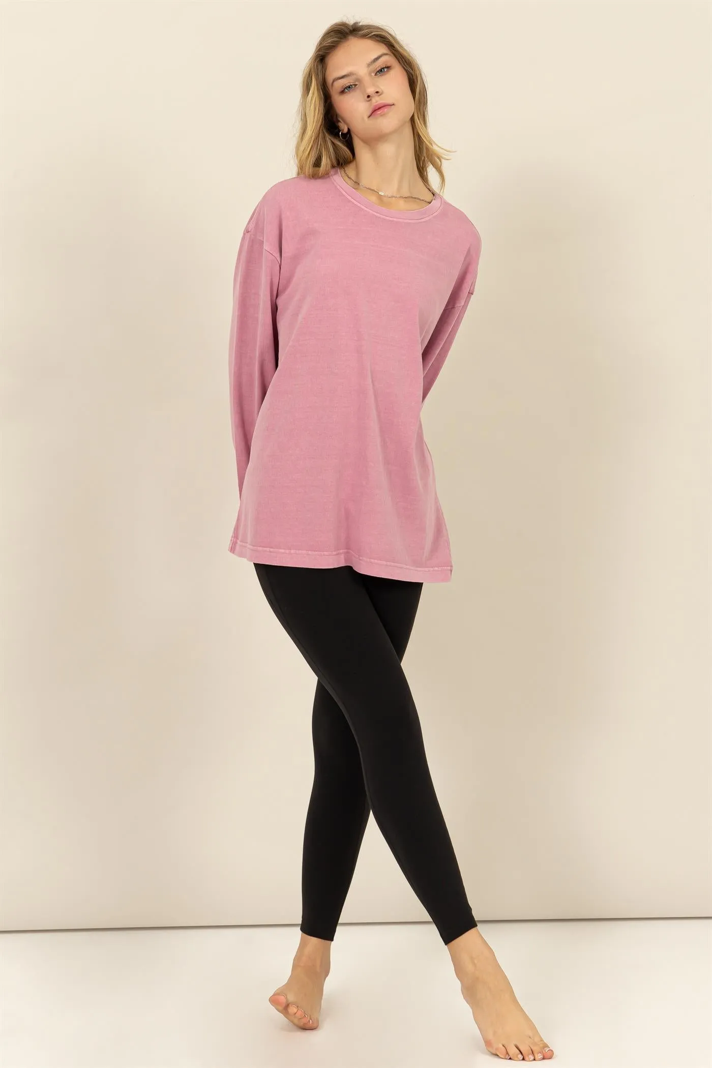 DZ24E491-Oversized Crew Neck Long Sleeve Tee