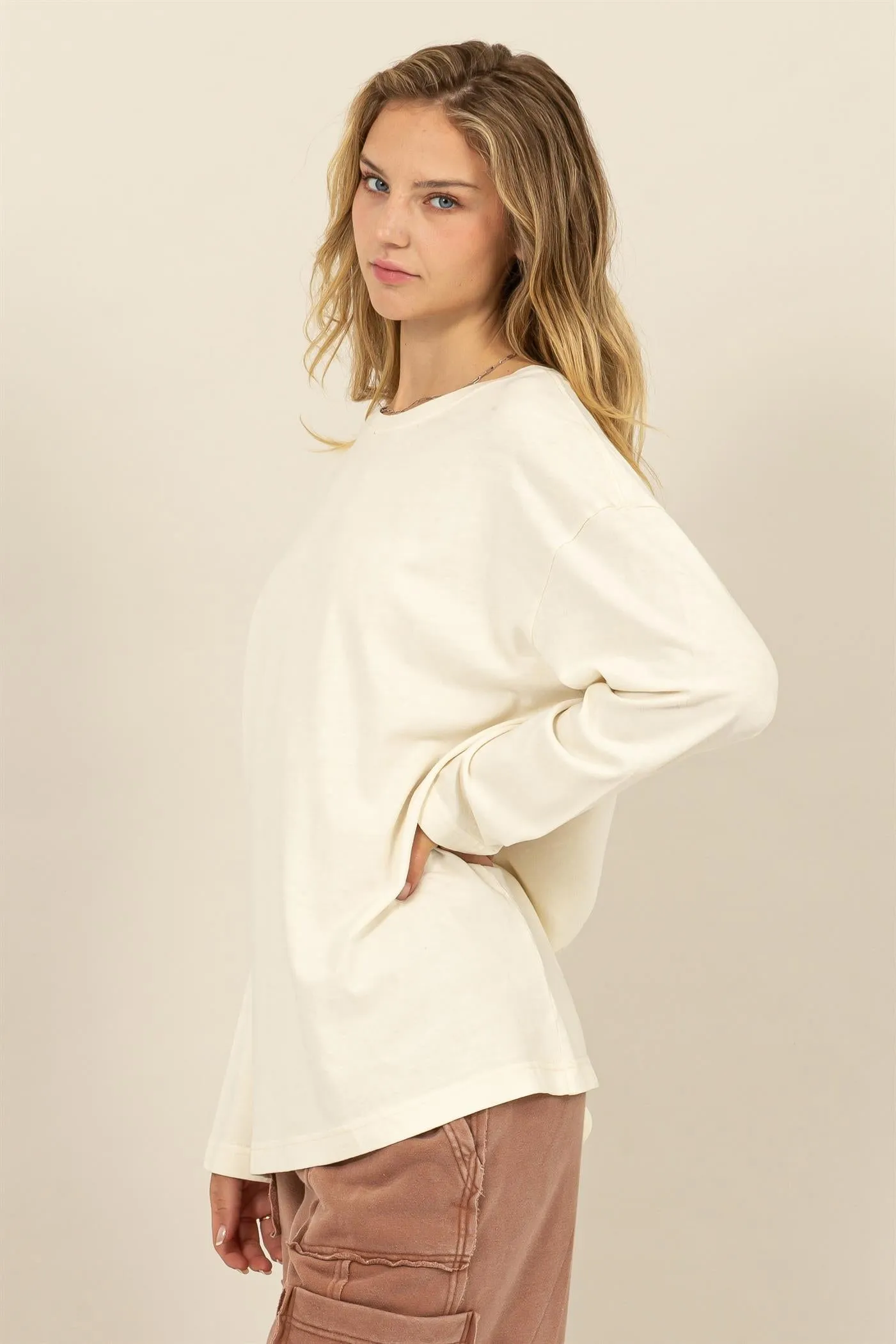 DZ24E491-Oversized Crew Neck Long Sleeve Tee