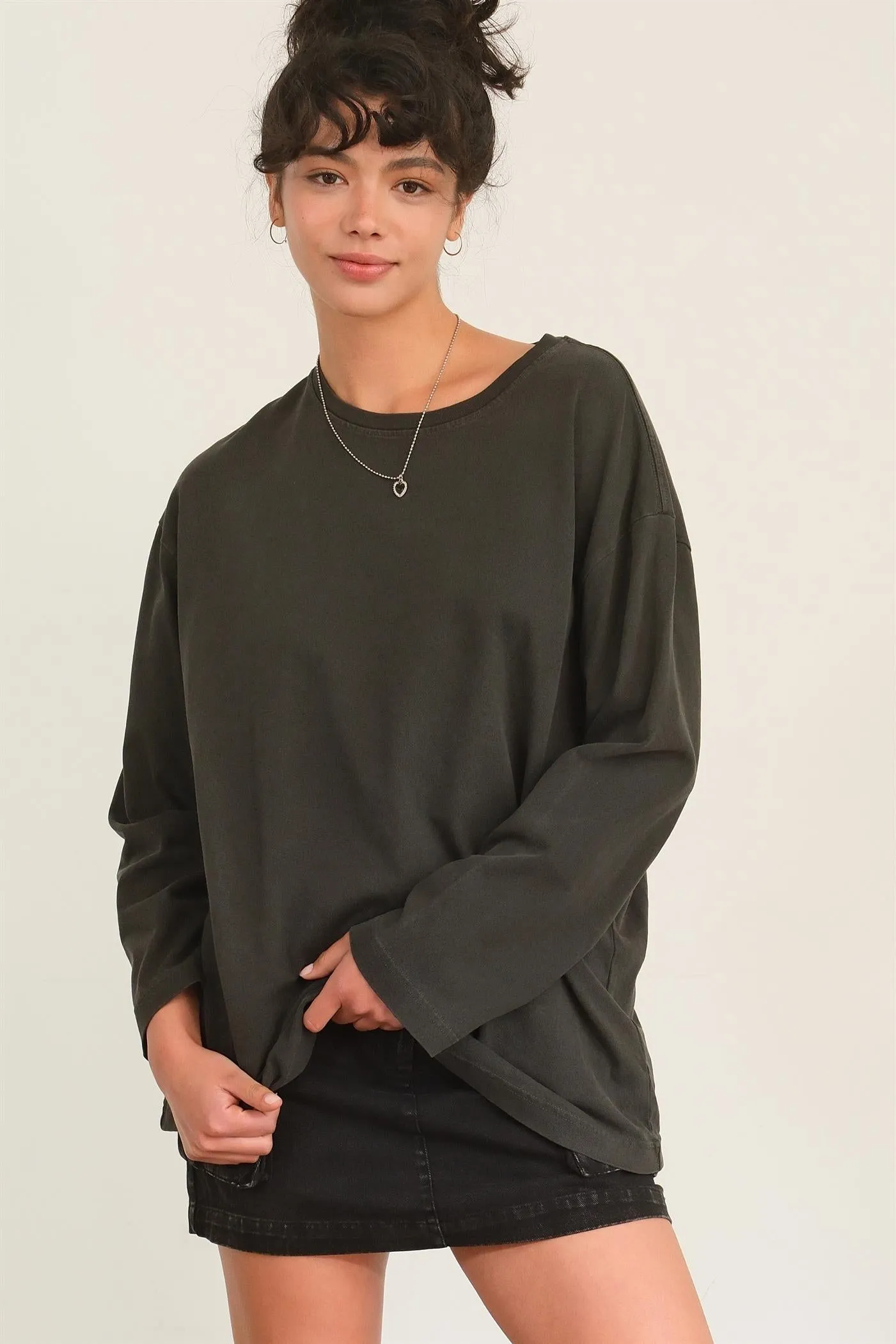 DZ24E491-Oversized Crew Neck Long Sleeve Tee