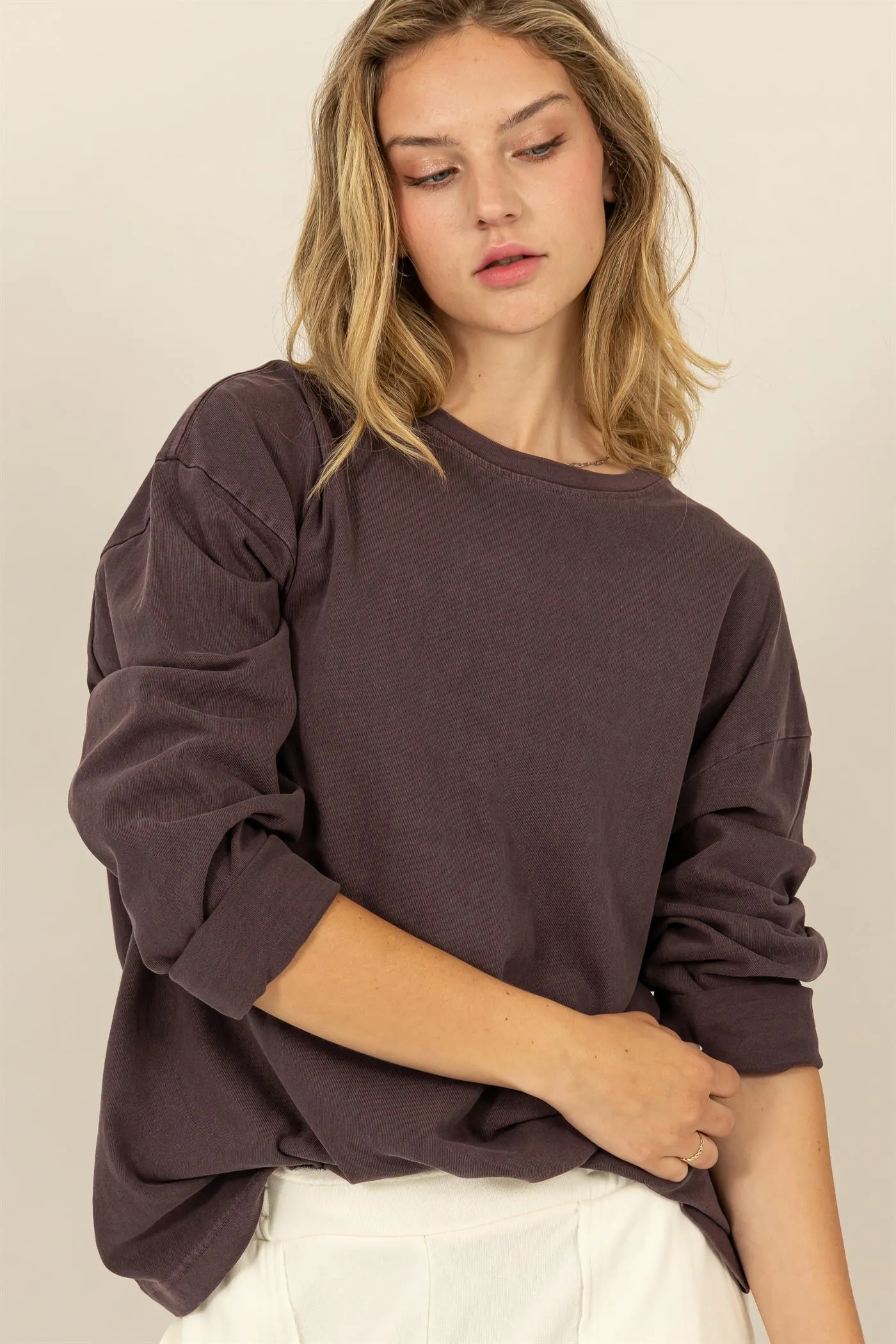 DZ24E491-Oversized Crew Neck Long Sleeve Tee