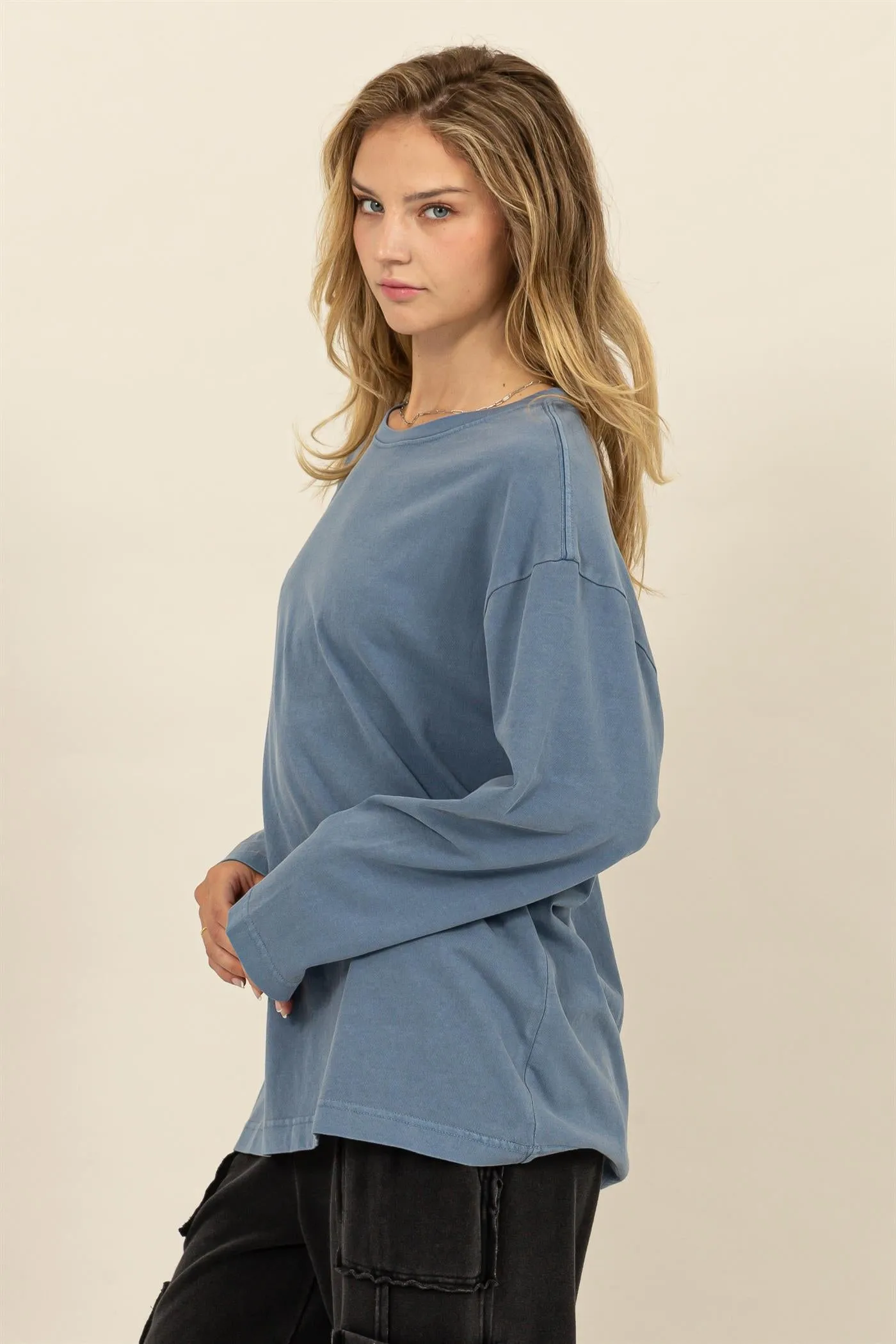 DZ24E491-Oversized Crew Neck Long Sleeve Tee