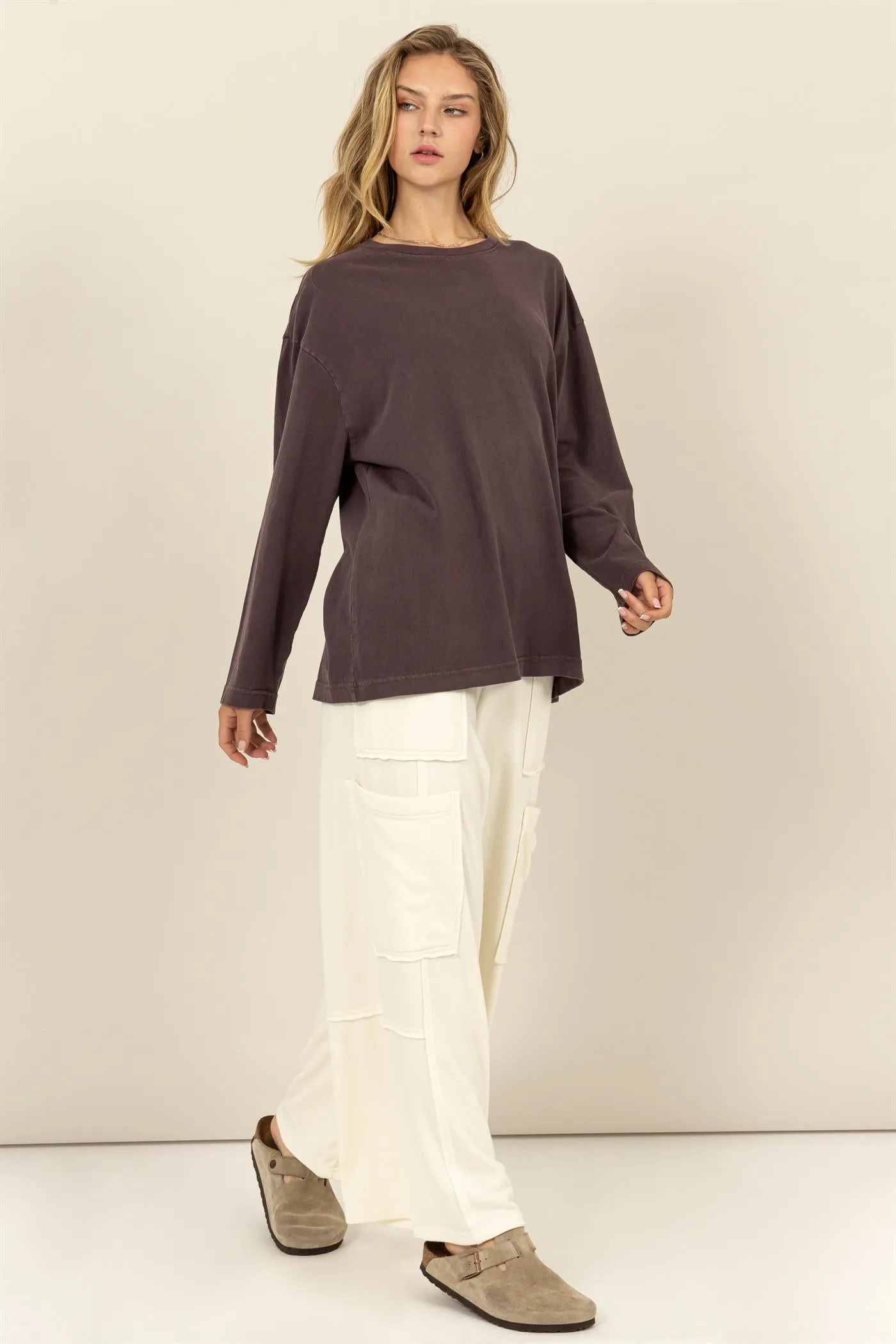 DZ24E491-Oversized Crew Neck Long Sleeve Tee