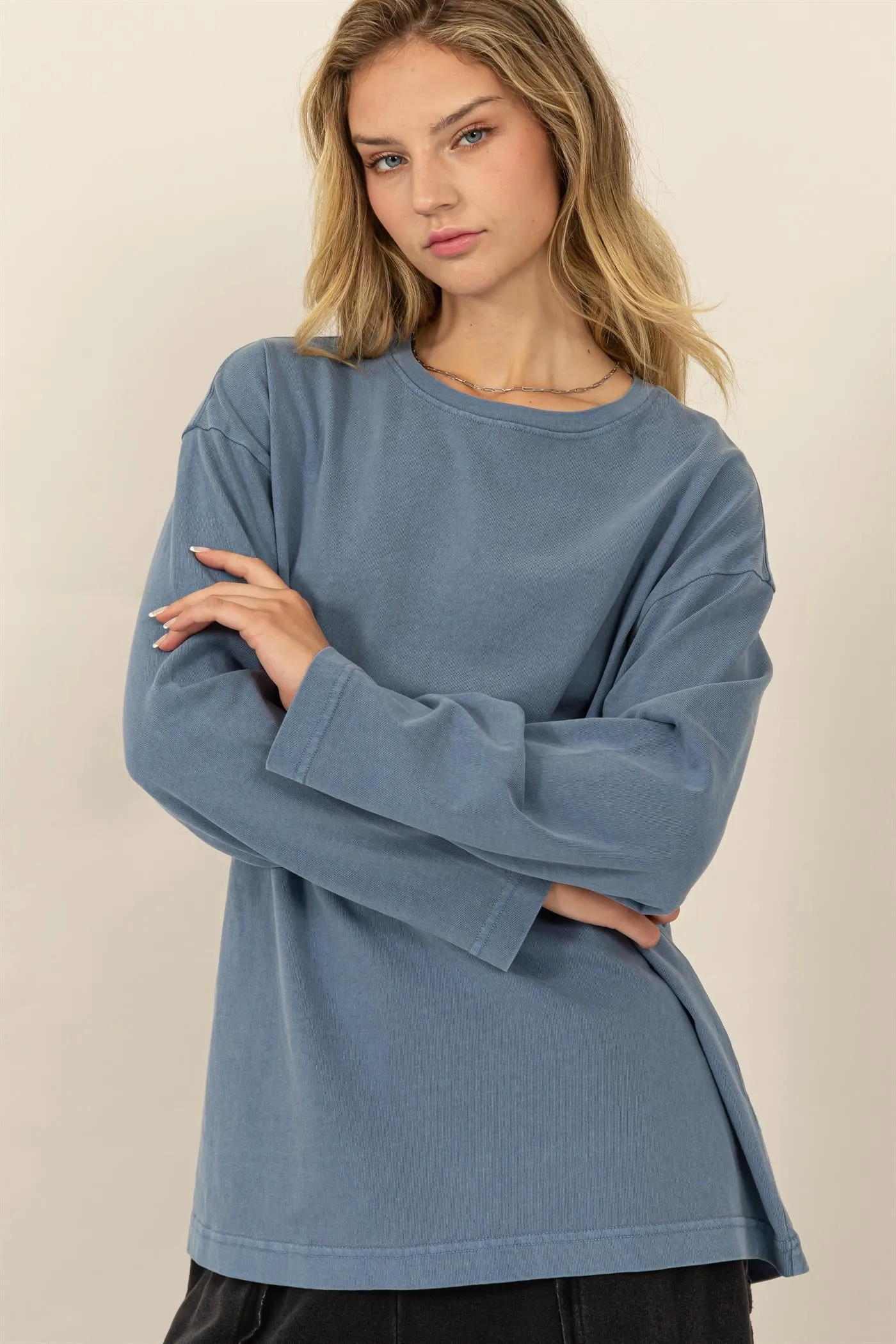 DZ24E491-Oversized Crew Neck Long Sleeve Tee