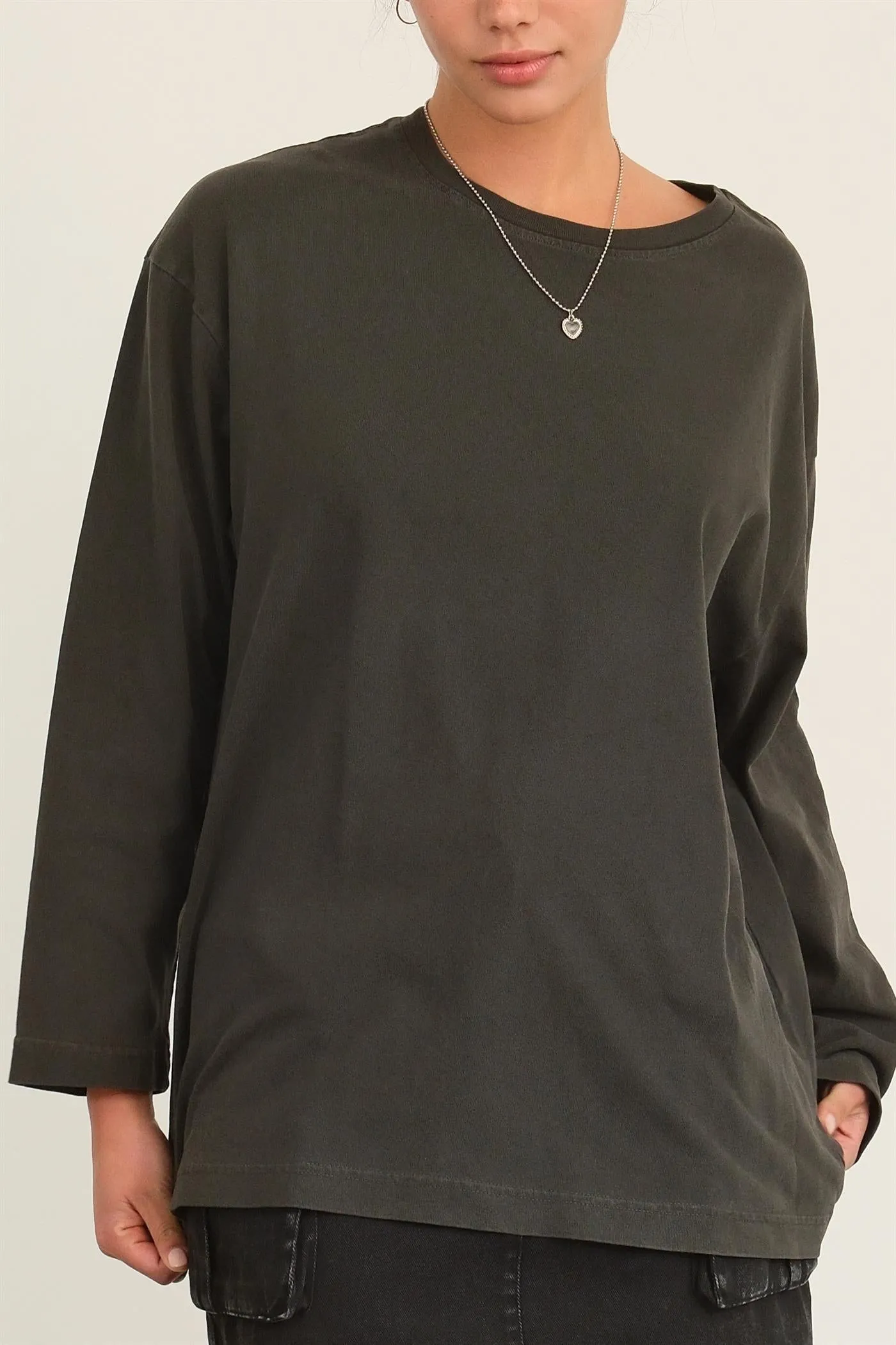 DZ24E491-Oversized Crew Neck Long Sleeve Tee