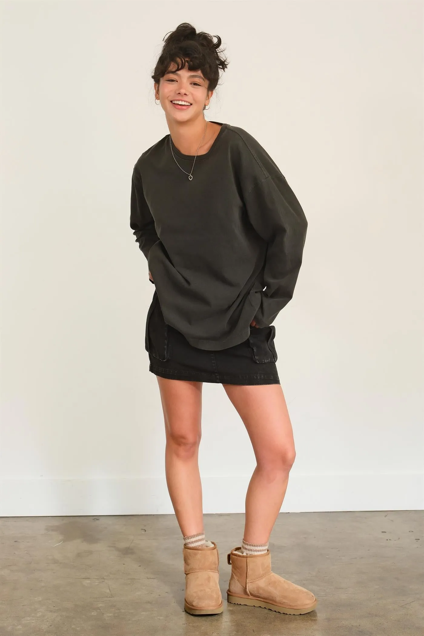 DZ24E491-Oversized Crew Neck Long Sleeve Tee