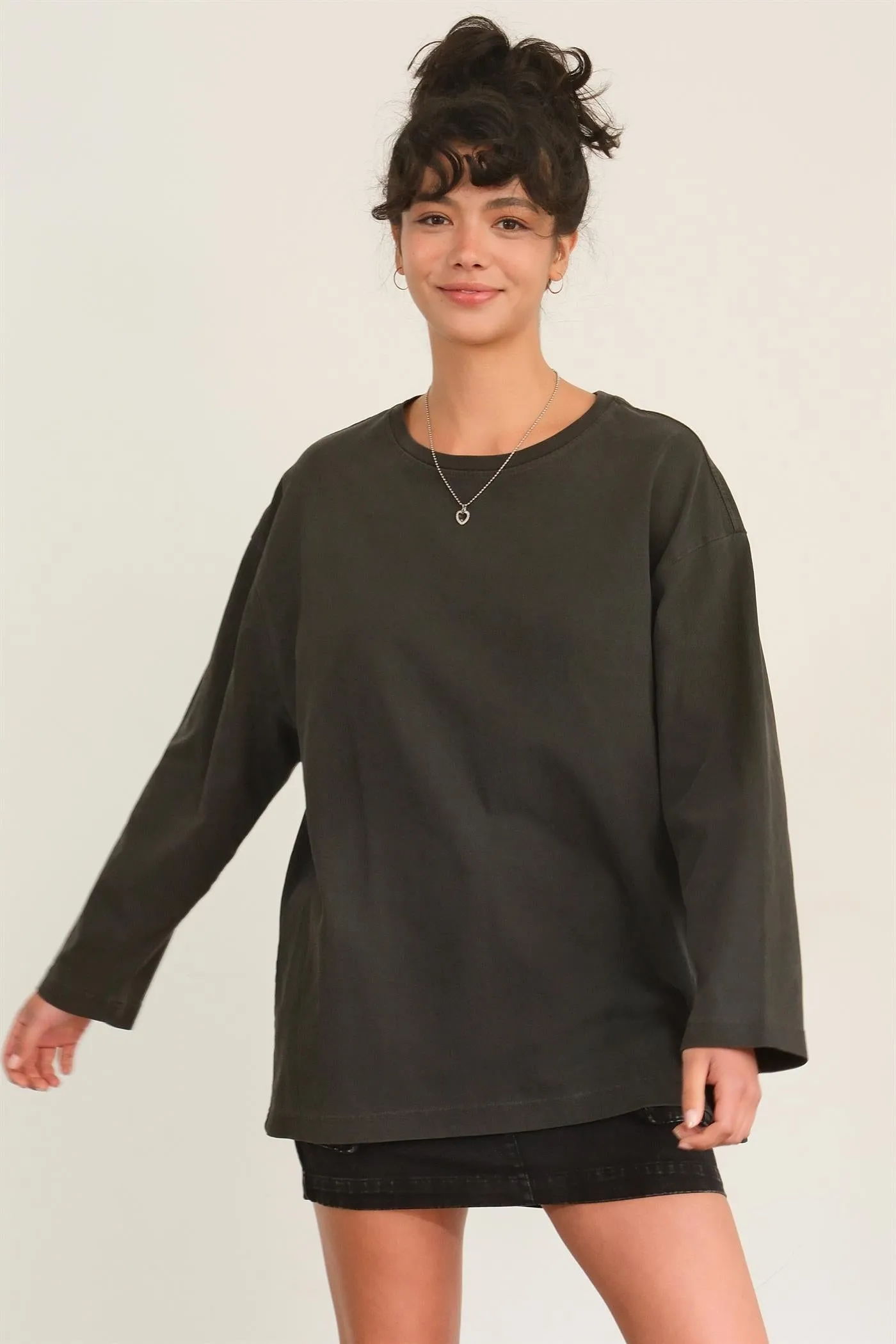 DZ24E491-Oversized Crew Neck Long Sleeve Tee