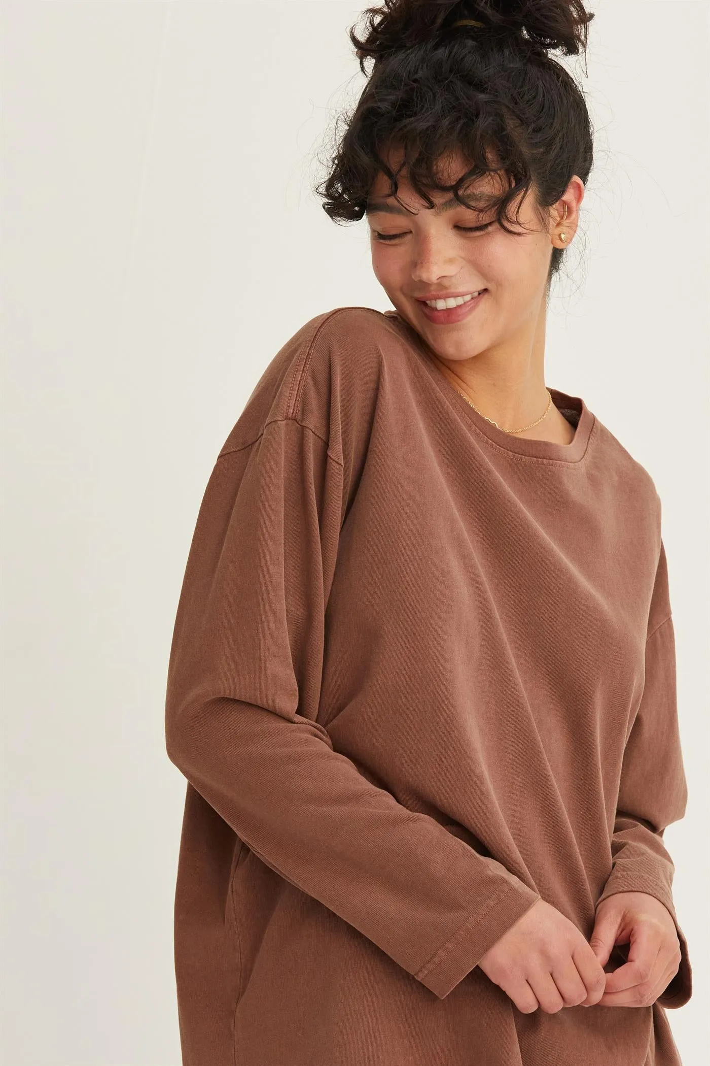 DZ24E491-Oversized Crew Neck Long Sleeve Tee