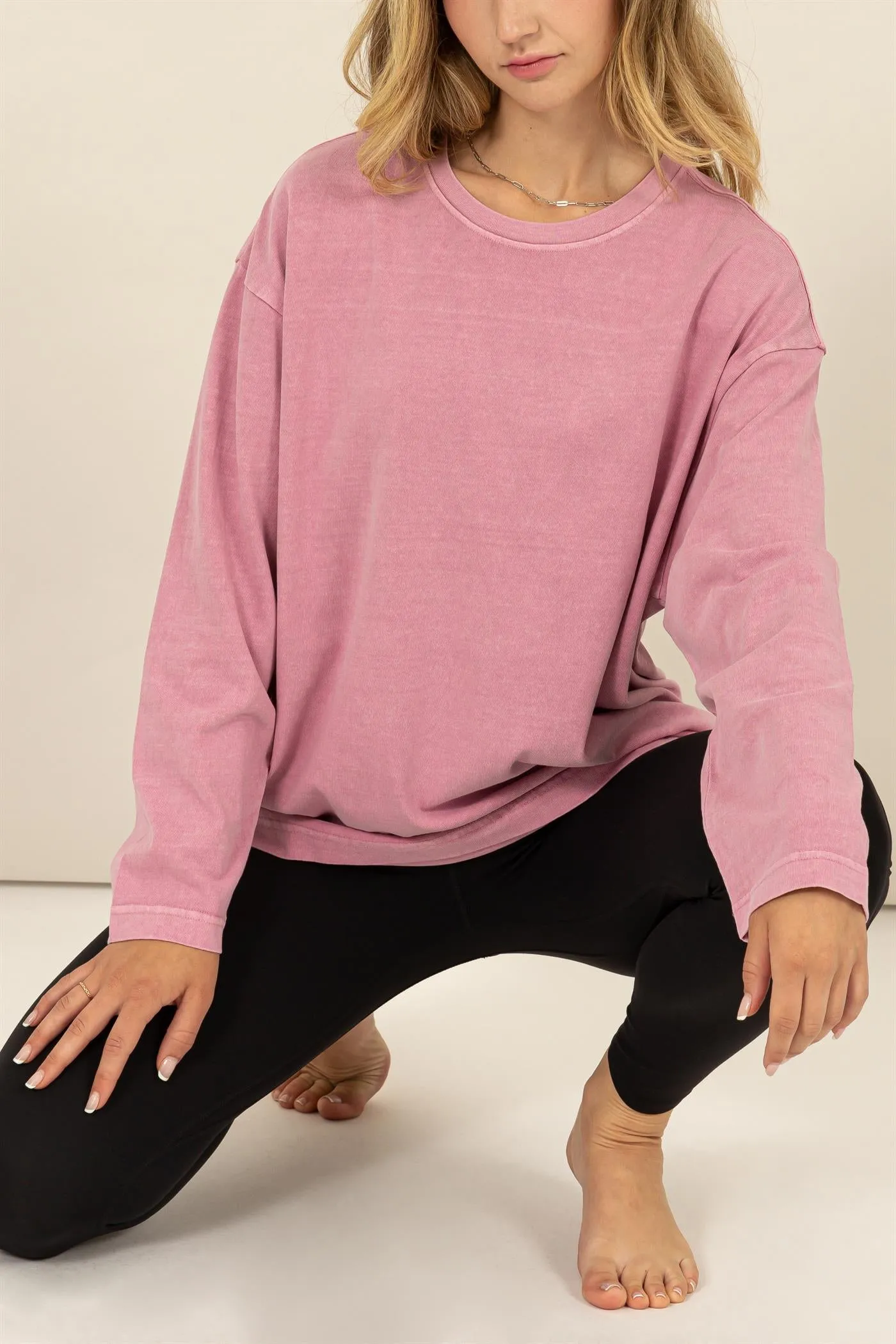 DZ24E491-Oversized Crew Neck Long Sleeve Tee