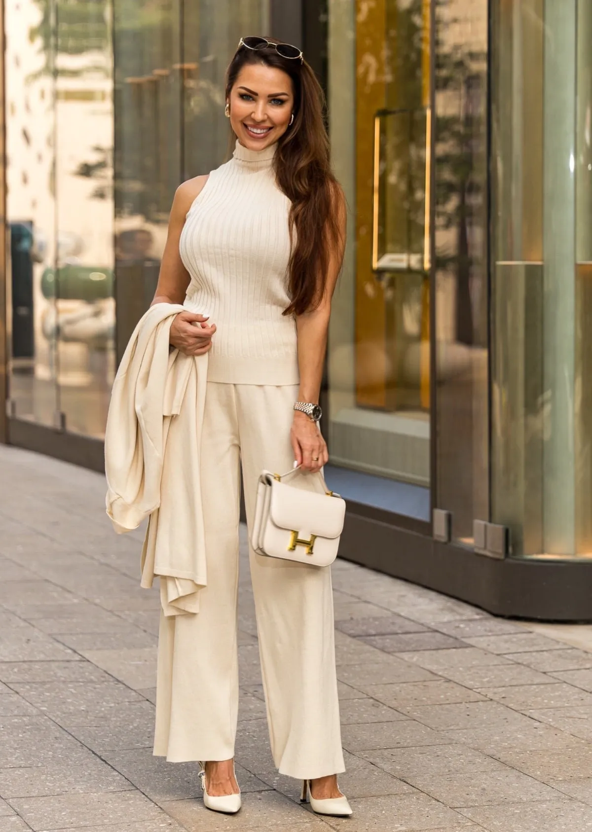 Eirini Knitted Three-Piece Pants Set - Ivory