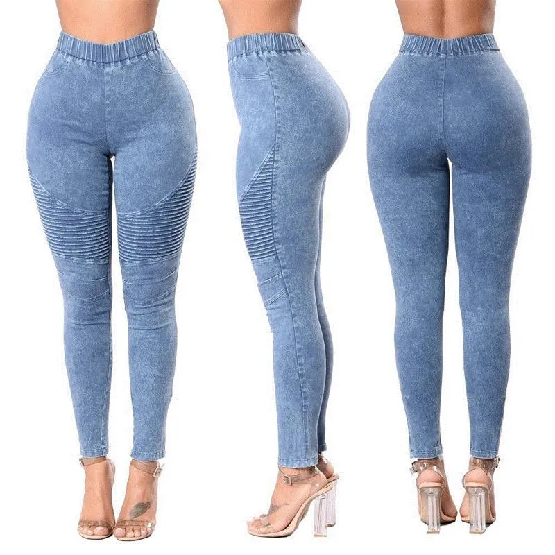 Elastic High Waist Slim Fit Jeans