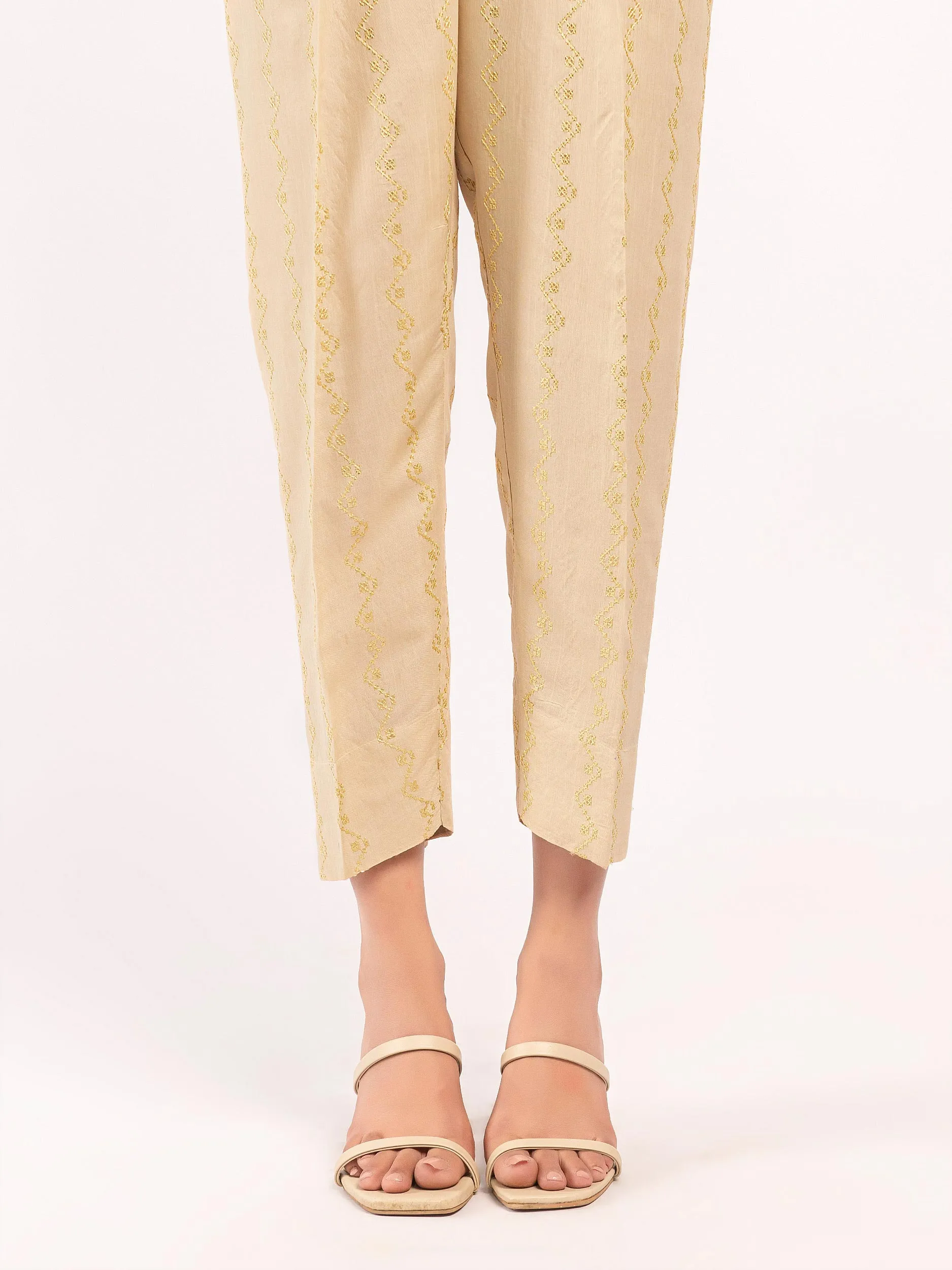 Embroidered Raw Silk Trousers