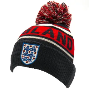 England FA Ski Hat - Navy Blue and White Cuff Knit Beanie Bobble Hat