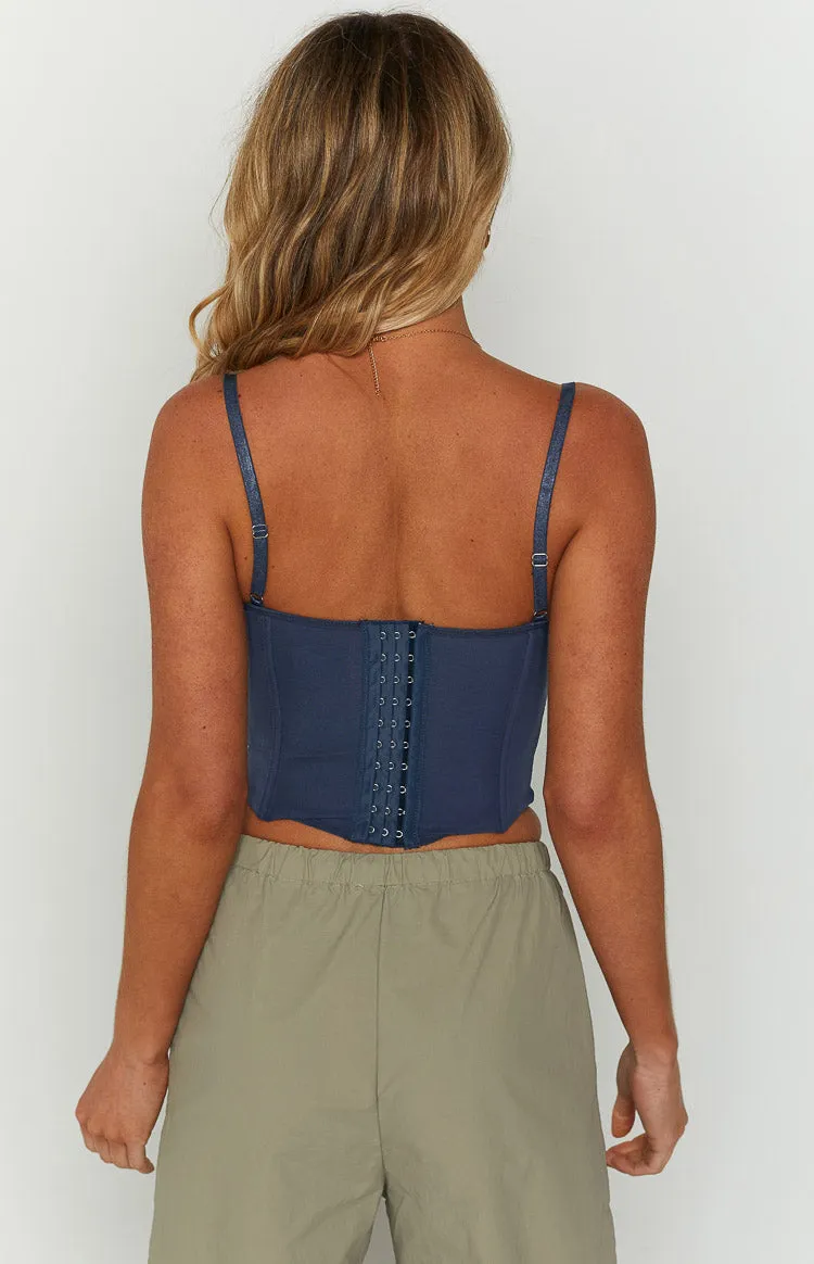 Evangeline Blue Lace Corset Top