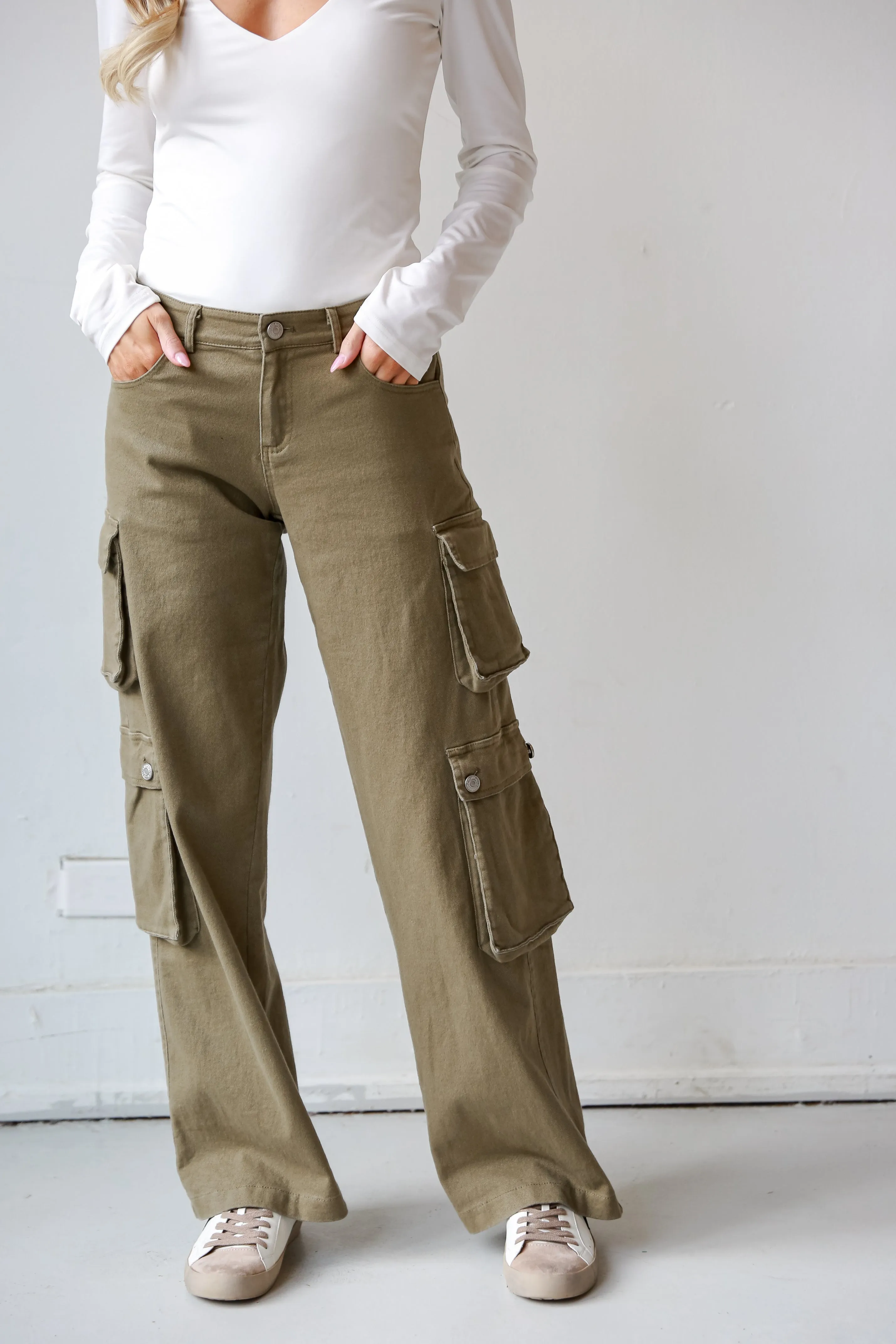 FINAL SALE - Get A Move On It Olive Cargo Jeans