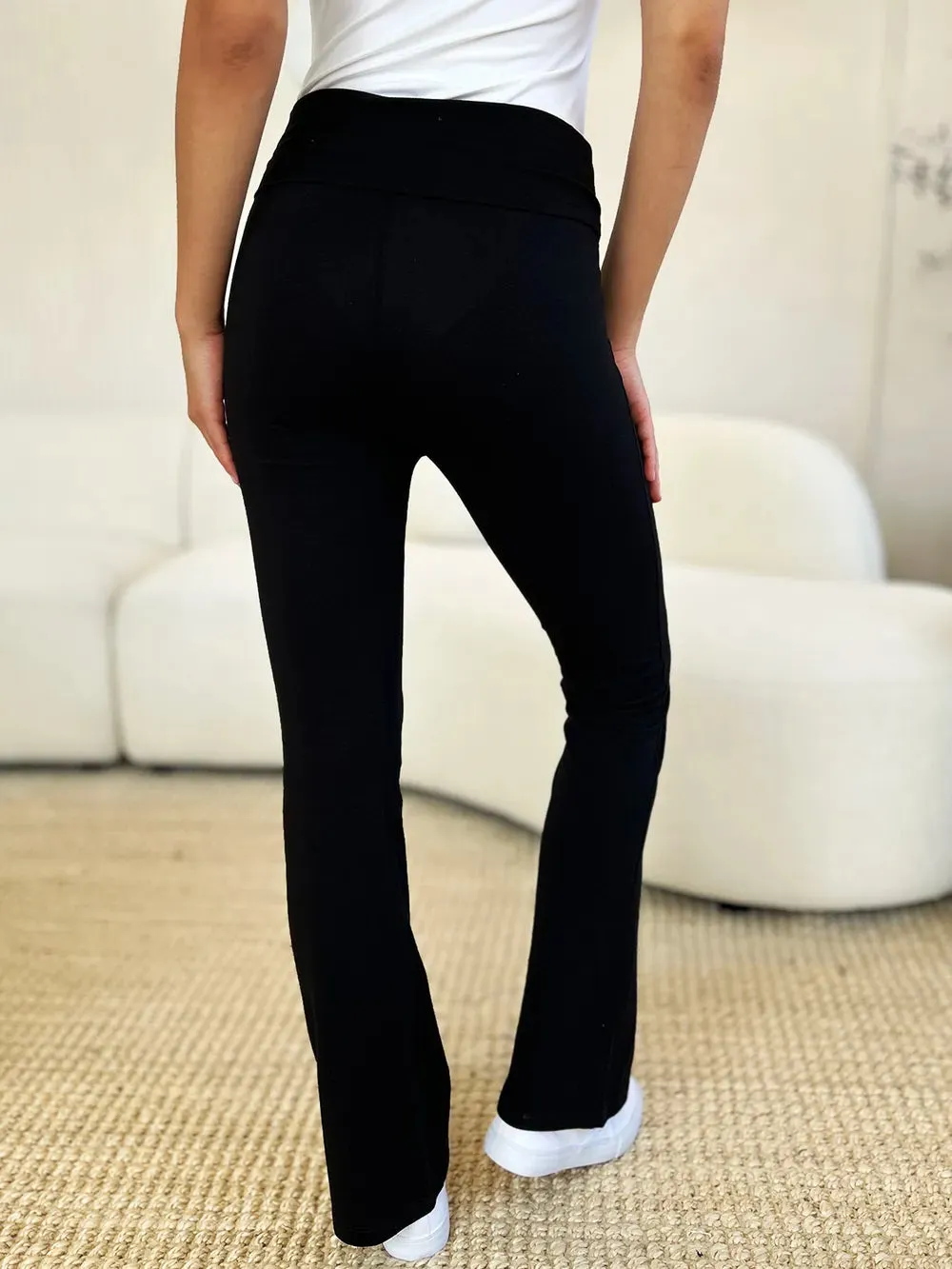 Full Size High Waist Wide Waistband Bootcut Active Pants