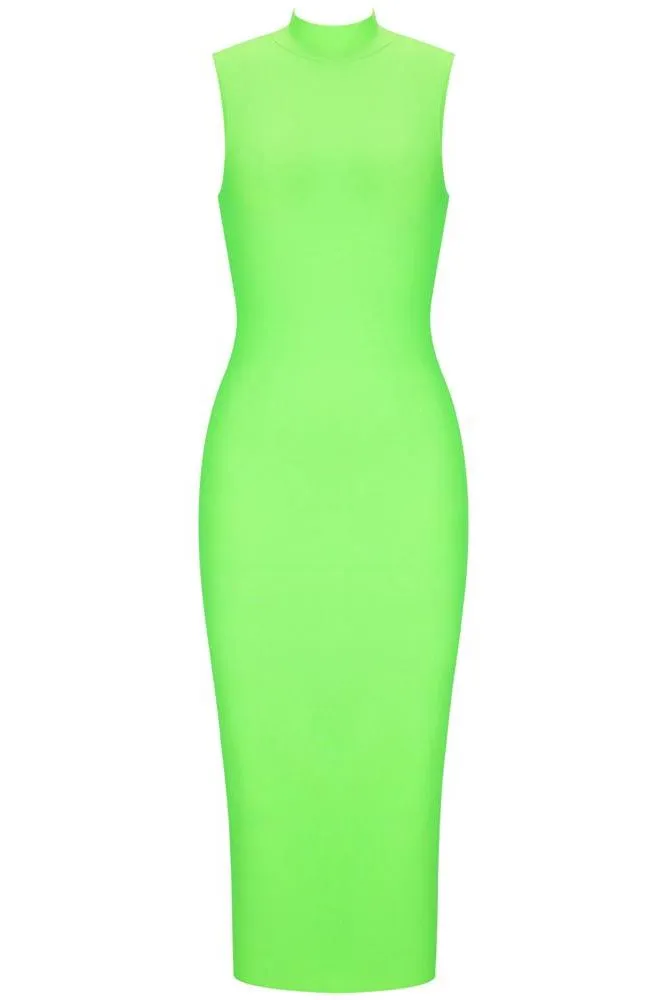 Grace Bandage Midi Dress - Neon Green