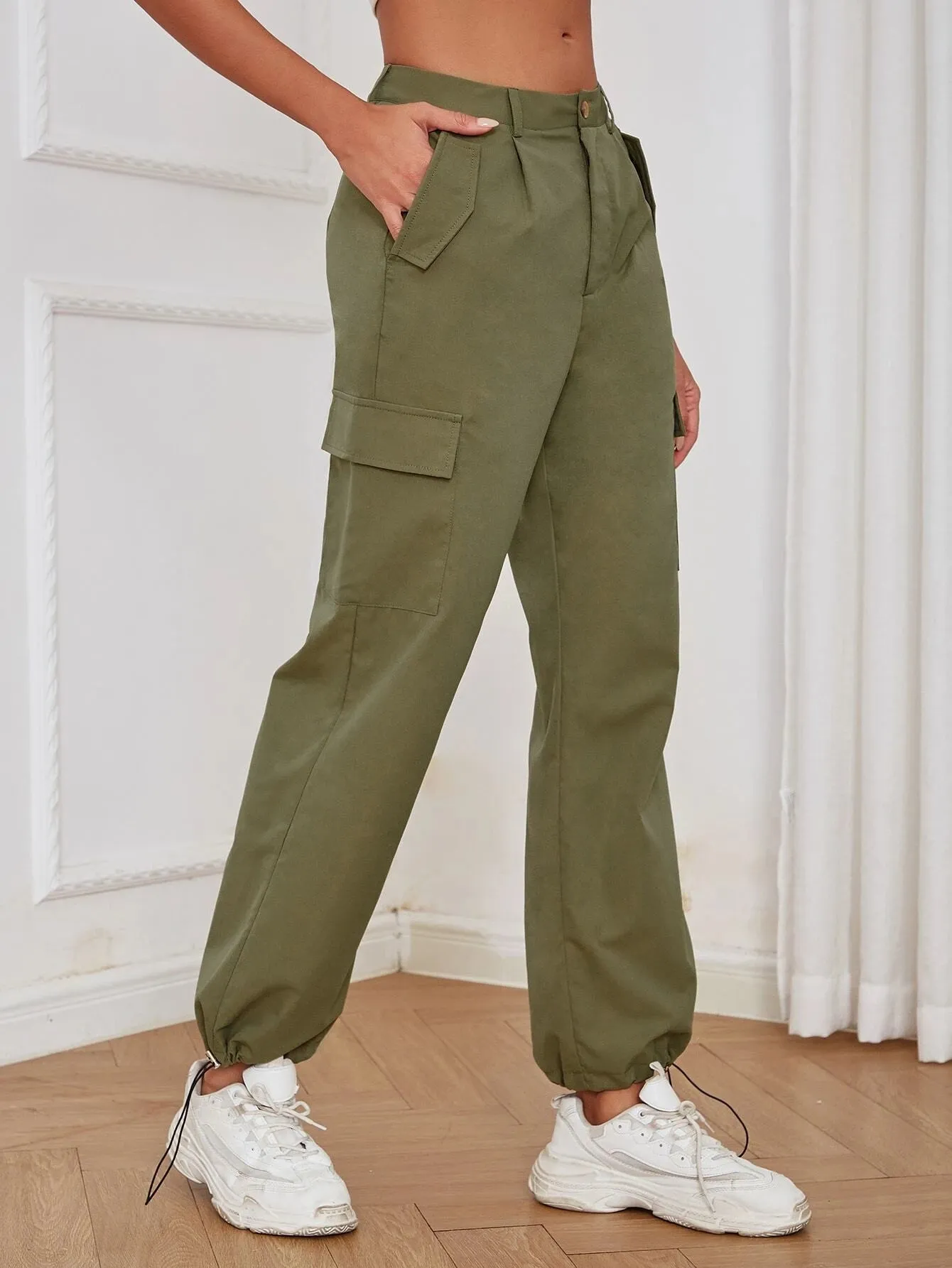 High Rise Flap Pocket Side Cargo Pants