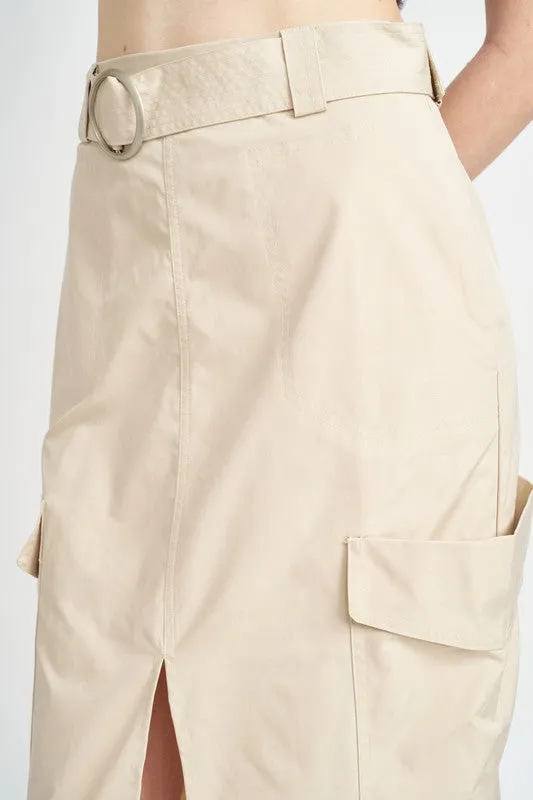 HIGH WAIST CARGO MIDI SKIRT