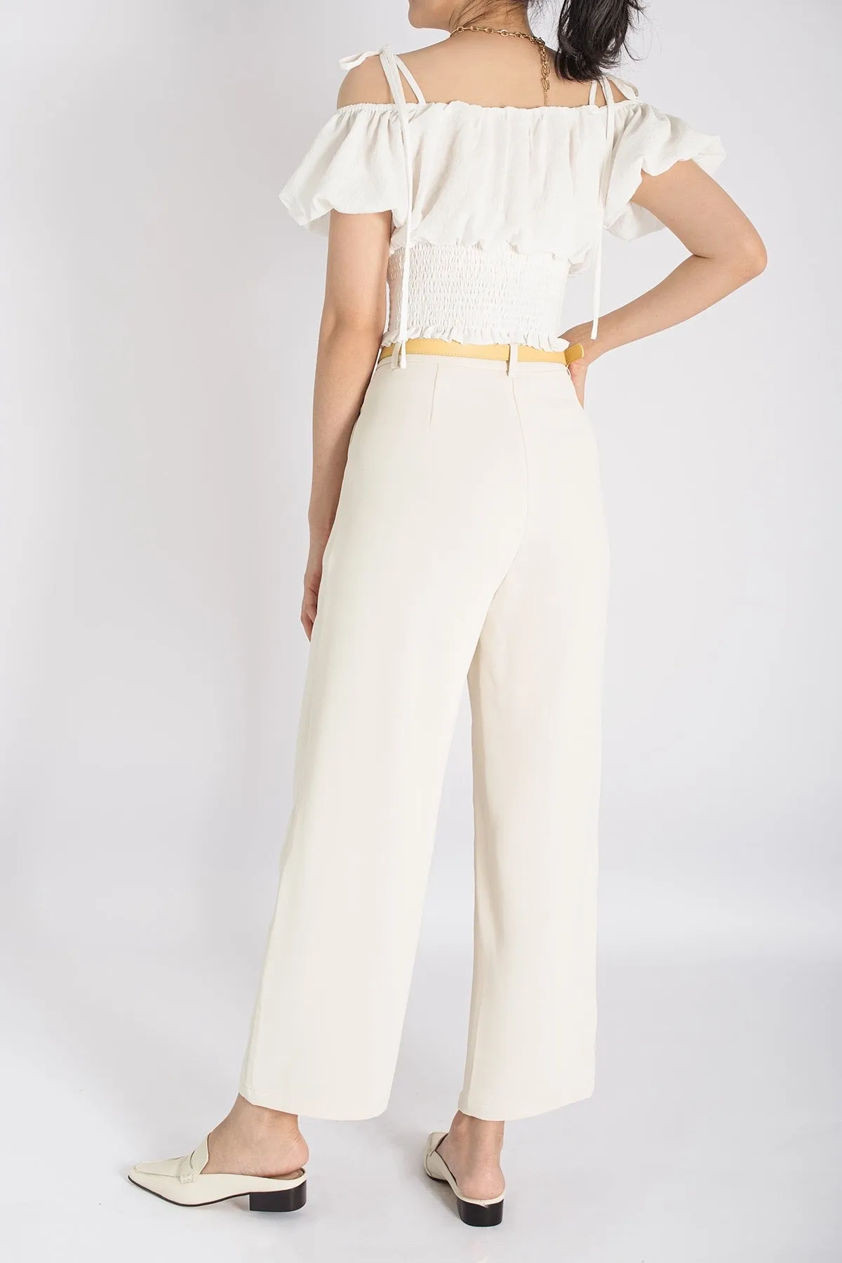 High Waist Straight Cut Belted Cropped Trousers