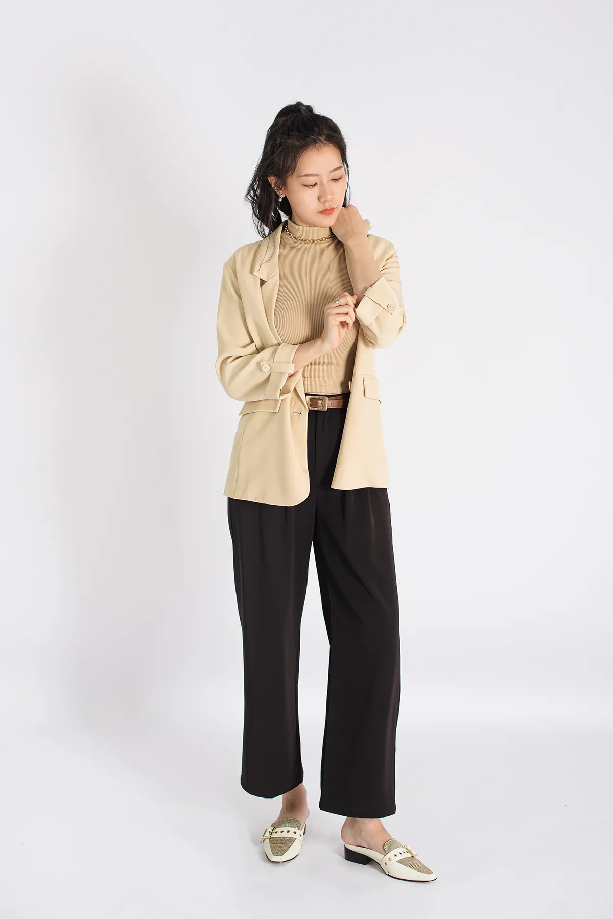 High Waist Straight Cut Belted Cropped Trousers