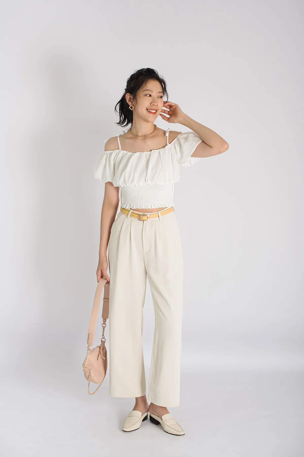 High Waist Straight Cut Belted Cropped Trousers