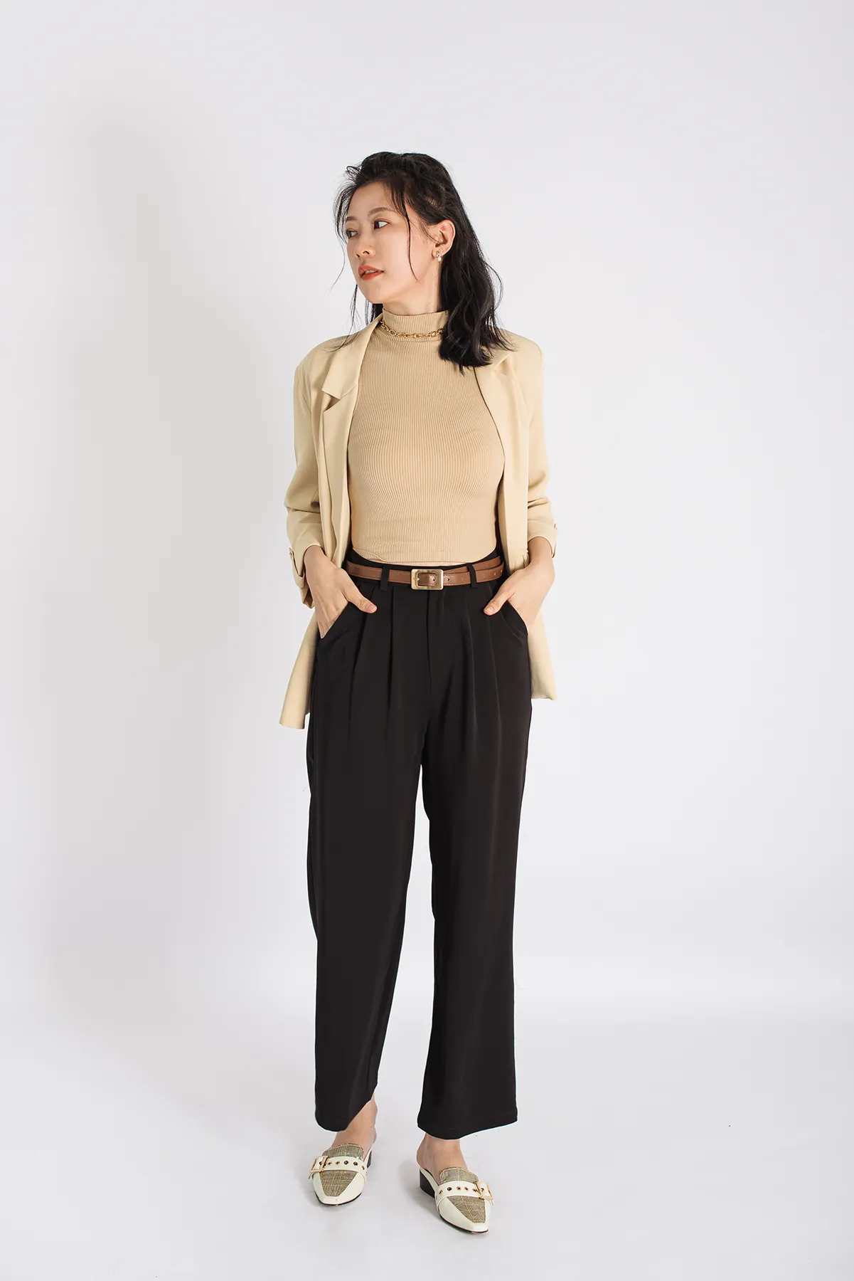 High Waist Straight Cut Belted Cropped Trousers