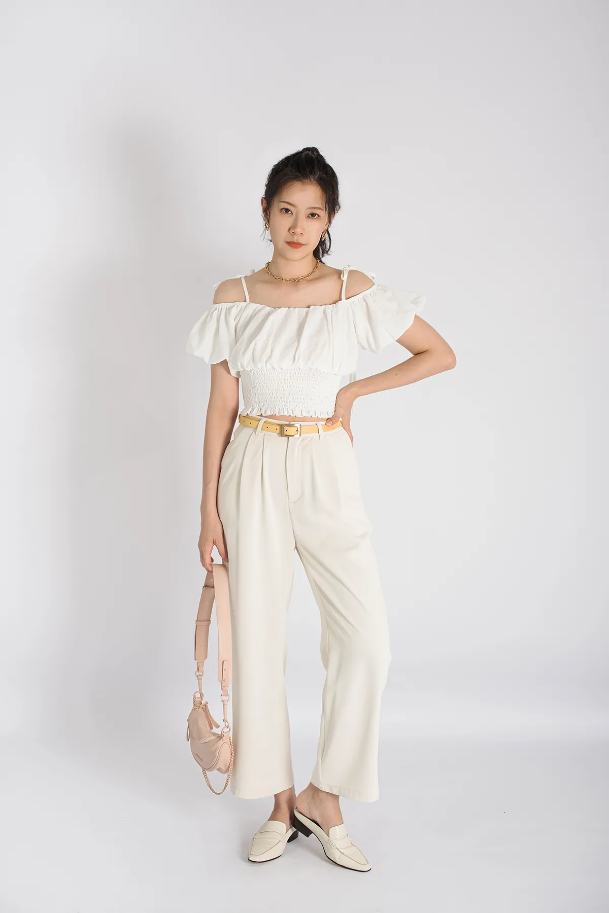 High Waist Straight Cut Belted Cropped Trousers