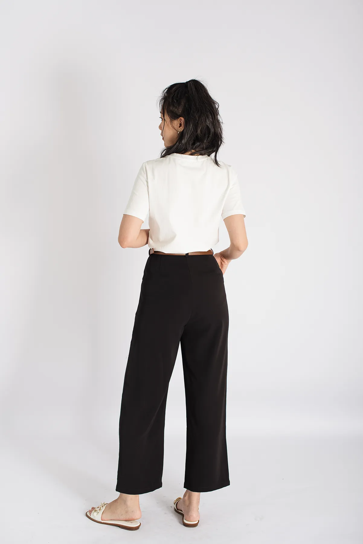 High Waist Straight Cut Belted Cropped Trousers