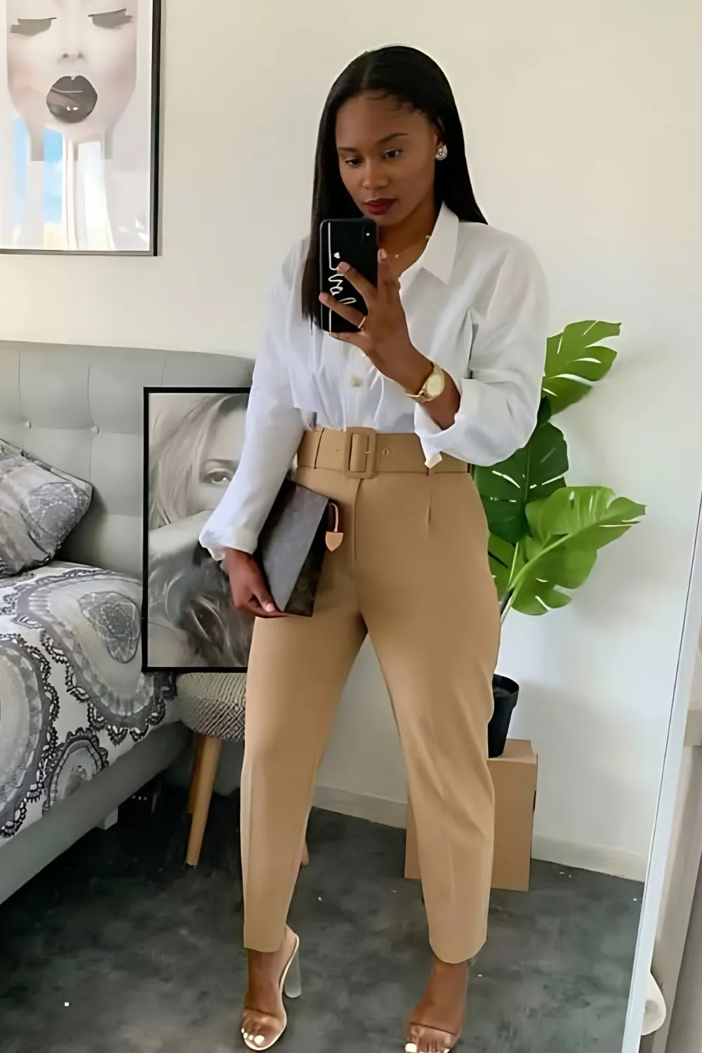 High Waisted Workwear Belted Pants