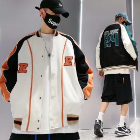 Jock Jacket Color Contrast Patchwork Baseball Jacket Men's Street Couple Student Embroidery Pilot Jacket Top