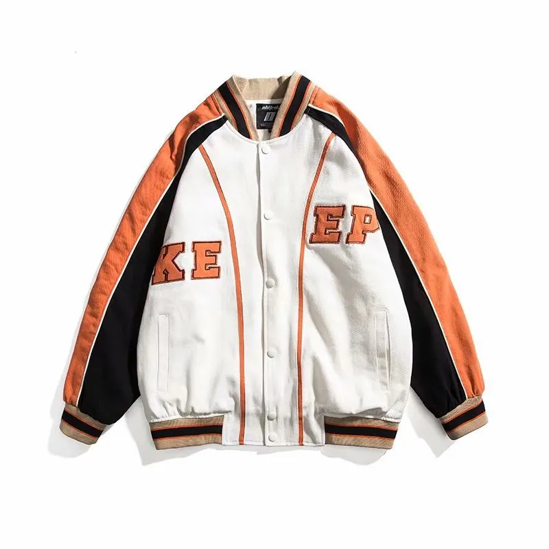 Jock Jacket Color Contrast Patchwork Baseball Jacket Men's Street Couple Student Embroidery Pilot Jacket Top